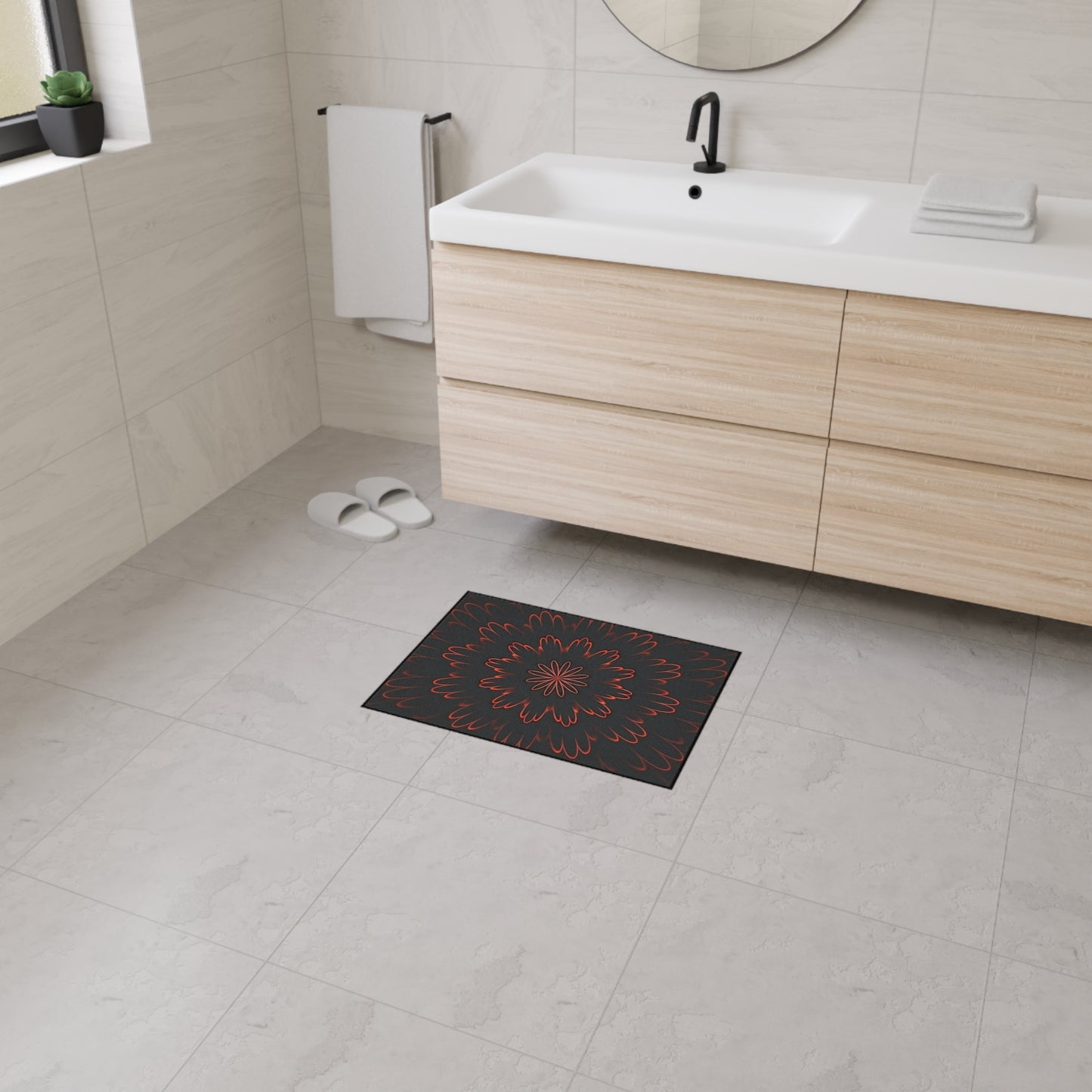 Floor Mat — Red Floral Mandala Heavy-Duty Entrance Rug
