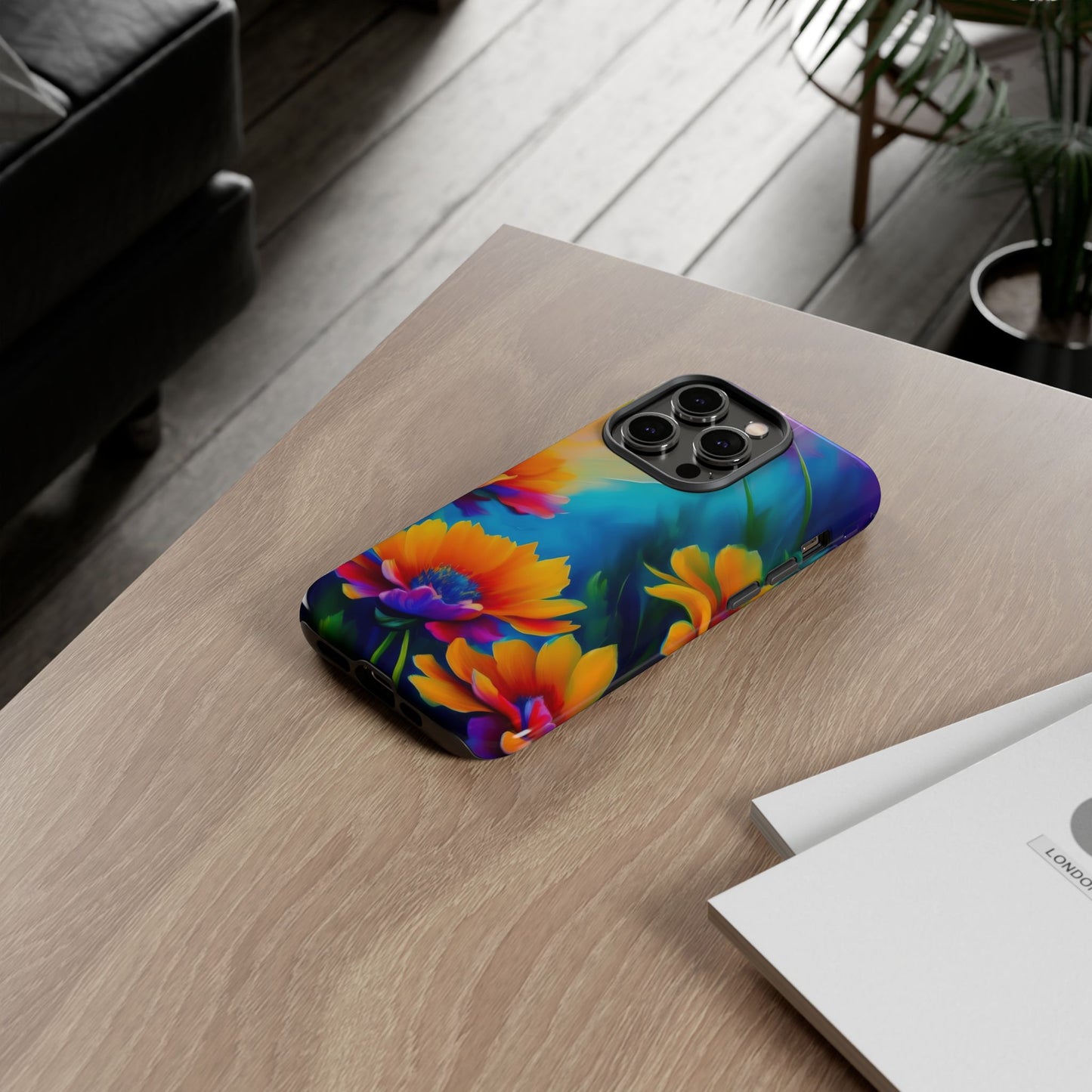 Floral Sunset Tough Phone Case — Vibrant Watercolor Flowers Protective Cover