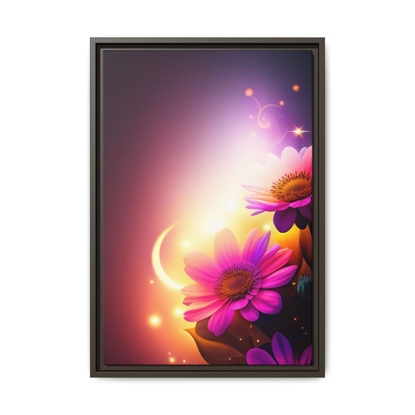 Framed Floral Canvas Art — Pink Daisies Sunset Wall Print