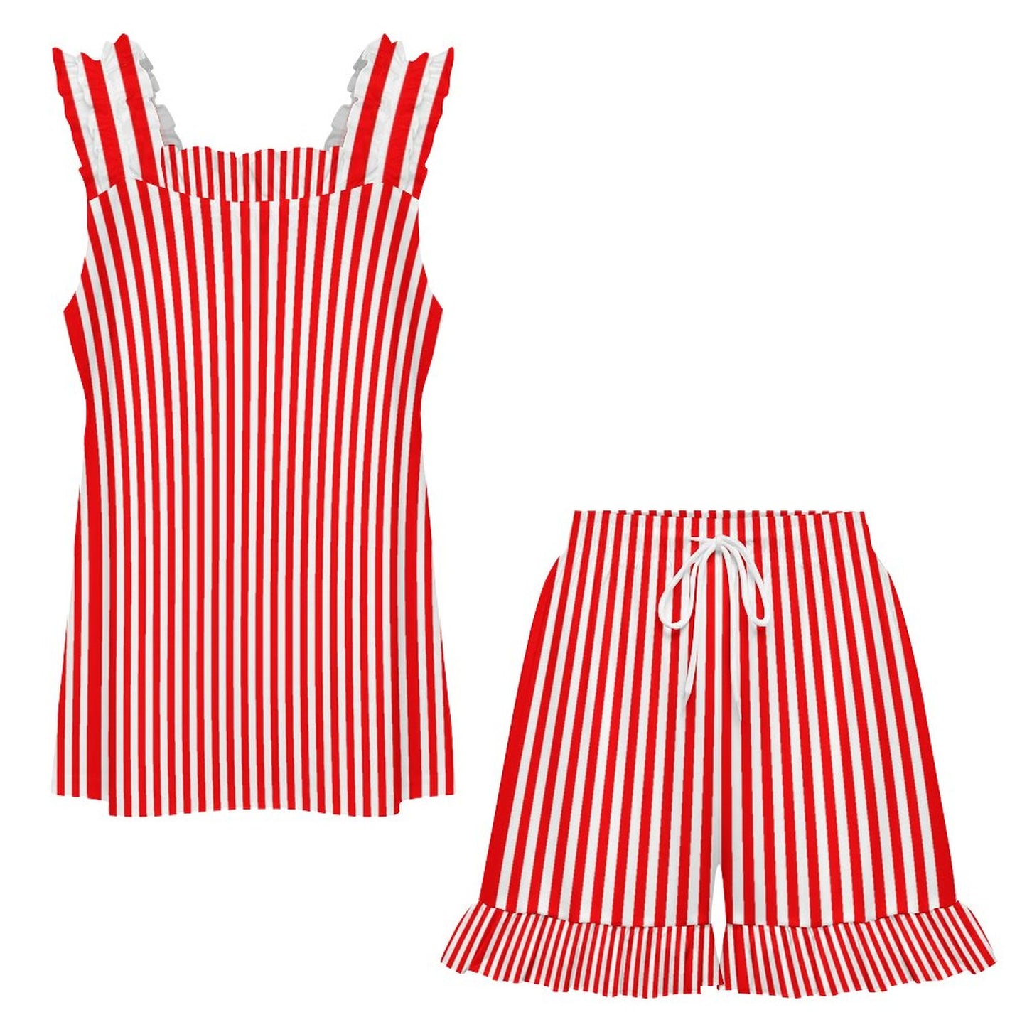 Ruffled Pajama Set - Red Stripes