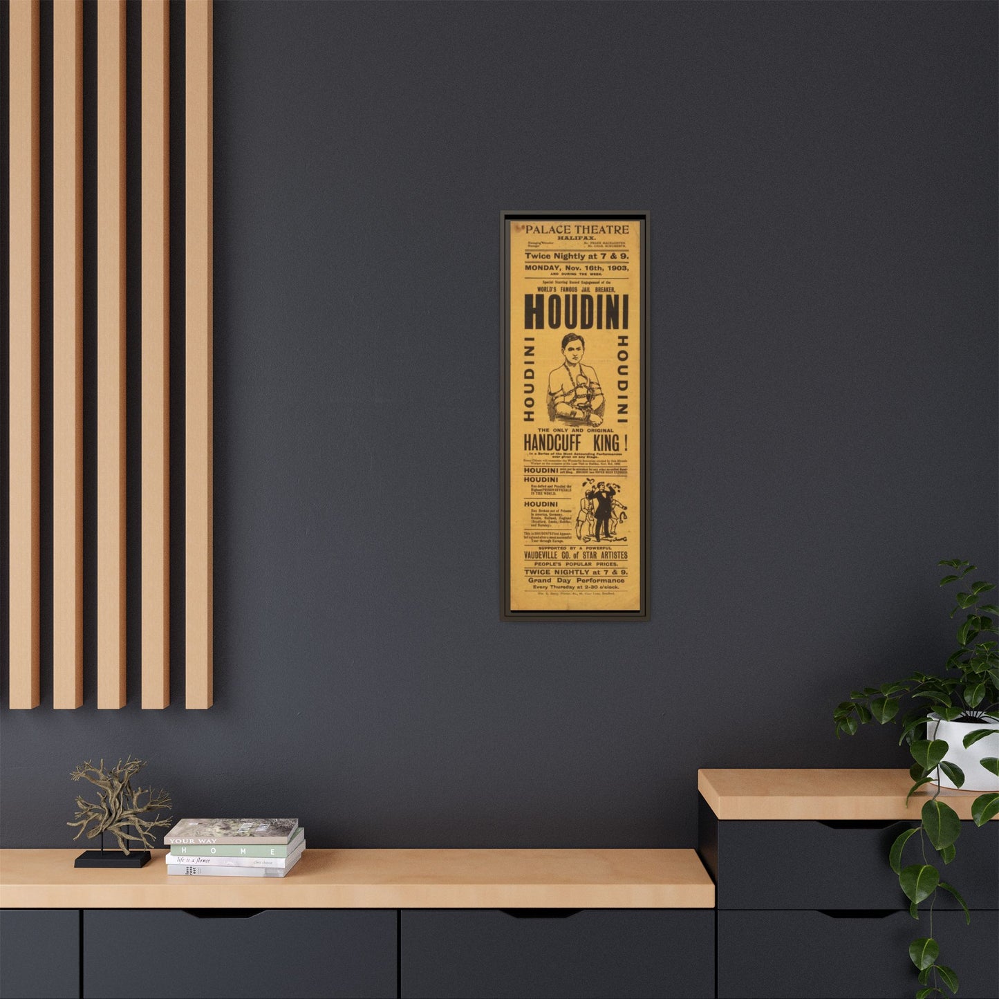 Houdini Vintage Poster Matte Canvas Print (Framed)
