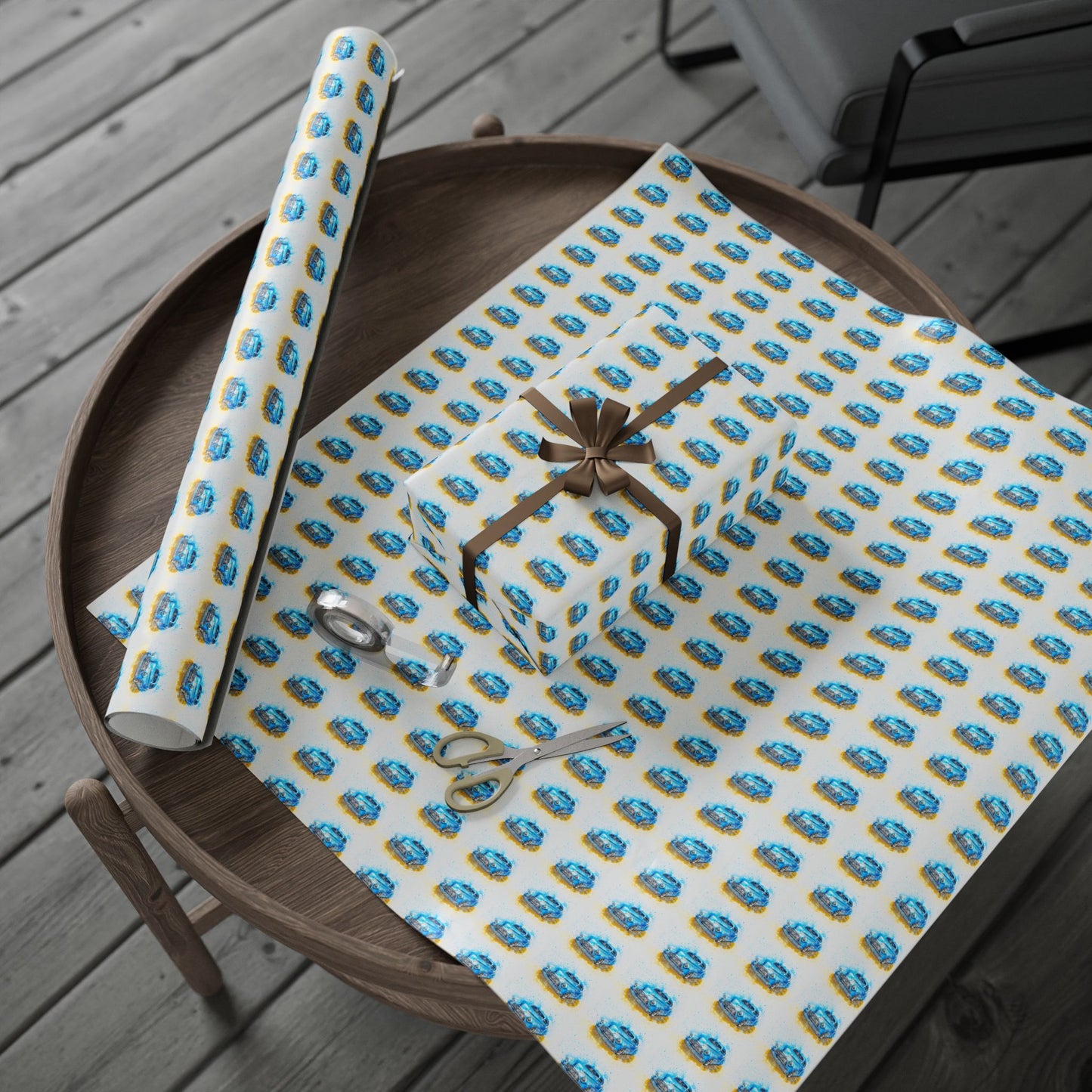 Blue Gold Abstract Dots Wrapping Paper Roll — Modern Geometric Gift Wrap
