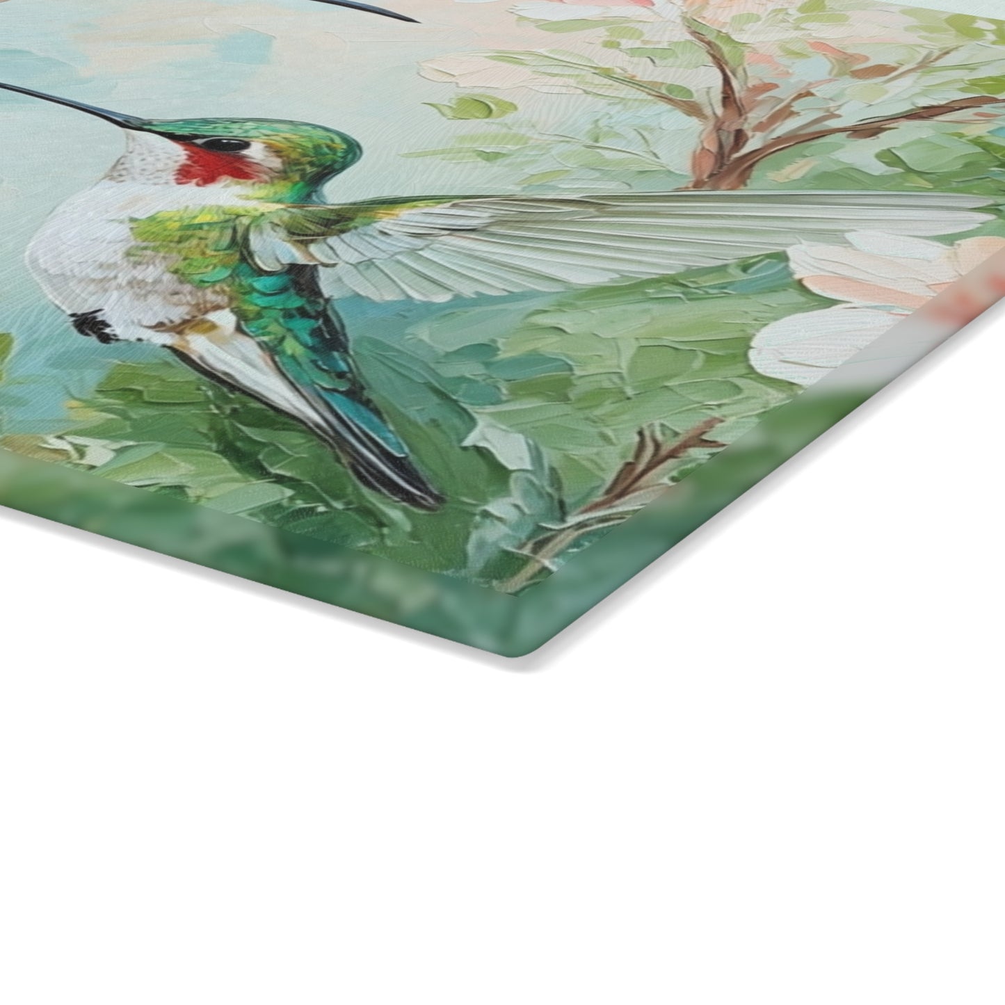Hummingbird Glass Cutting Board – Floral Kitchen Art Serving Board
