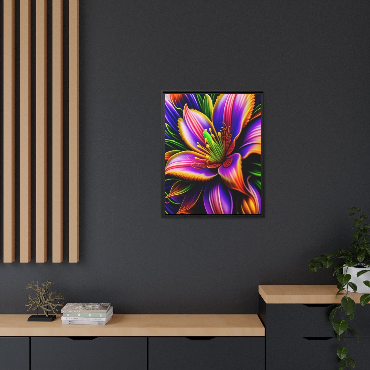 Vibrant Neon Floral Matte Canvas Print — Framed Wall Art