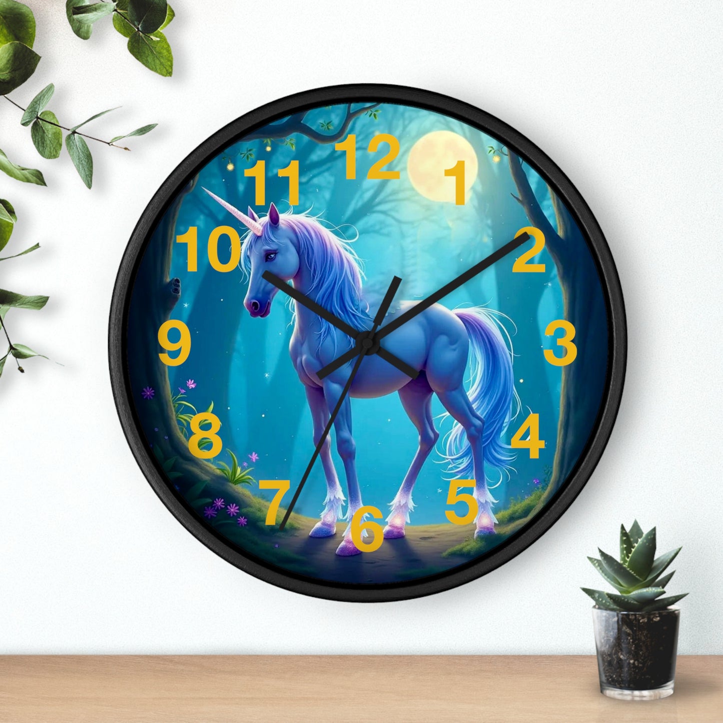 Blue Unicorn Fantasy Wall Clock | Magical Forest Timepiece
