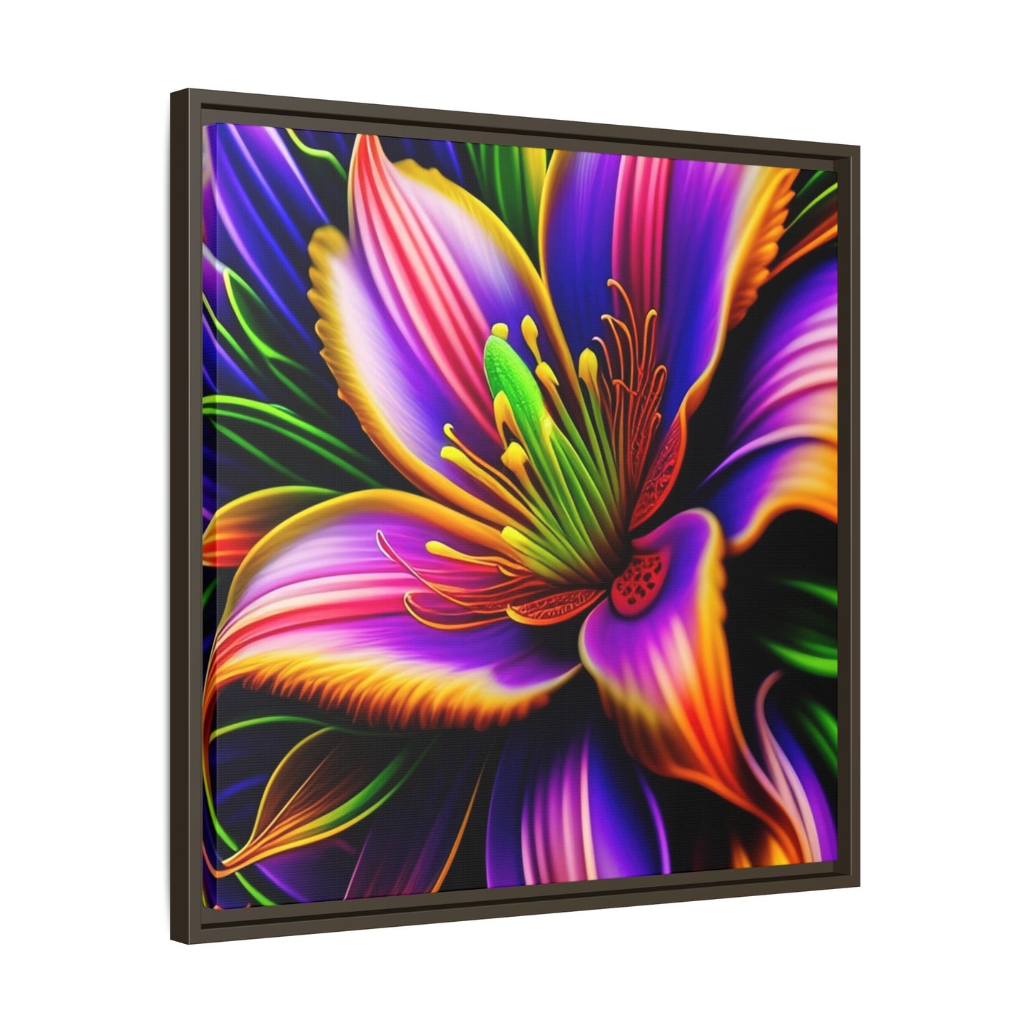 Vibrant Neon Floral Matte Canvas Print — Framed Wall Art
