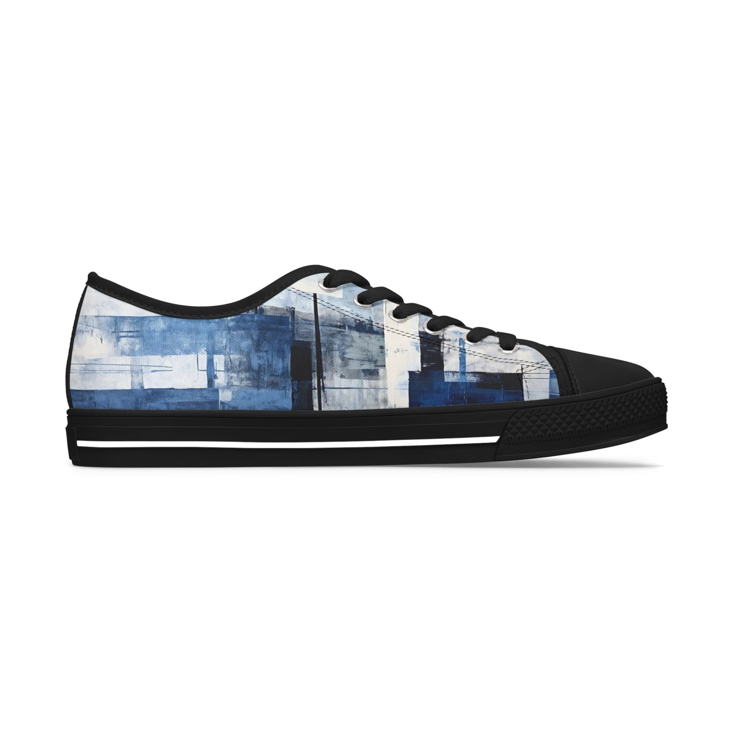 Abstract Blue Grid Low Top Sneakers — Casual Canvas Shoes