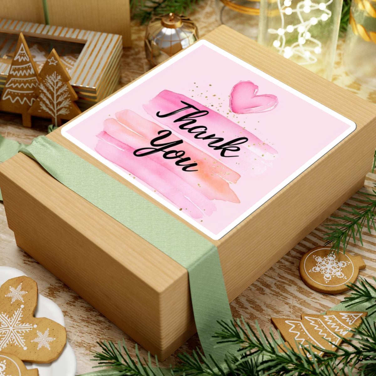 Thank You Kiss-Cut Sticker — Pink Watercolor Heart Appreciation Decal