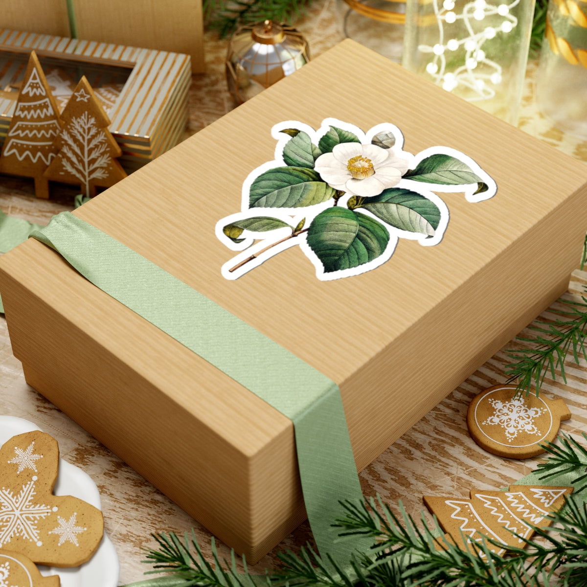 Vintage Camellia Flower Sticker — Botanical Kiss-Cut Decal for Laptops & Journals