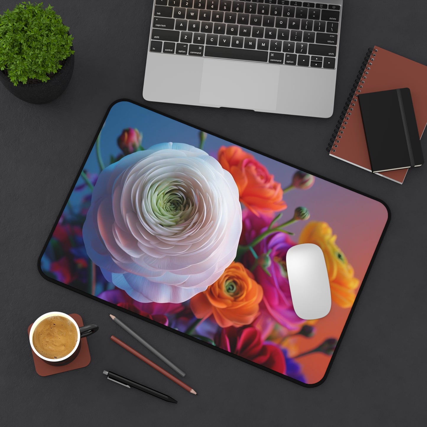 Floral Ranunculus Desk Mat — Vibrant Colorful Blossom Mouse Pad
