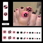 Press-on toenails flower checkerboard nail art sweet cool white black pink Press-on toenails press-on nails – Image 2