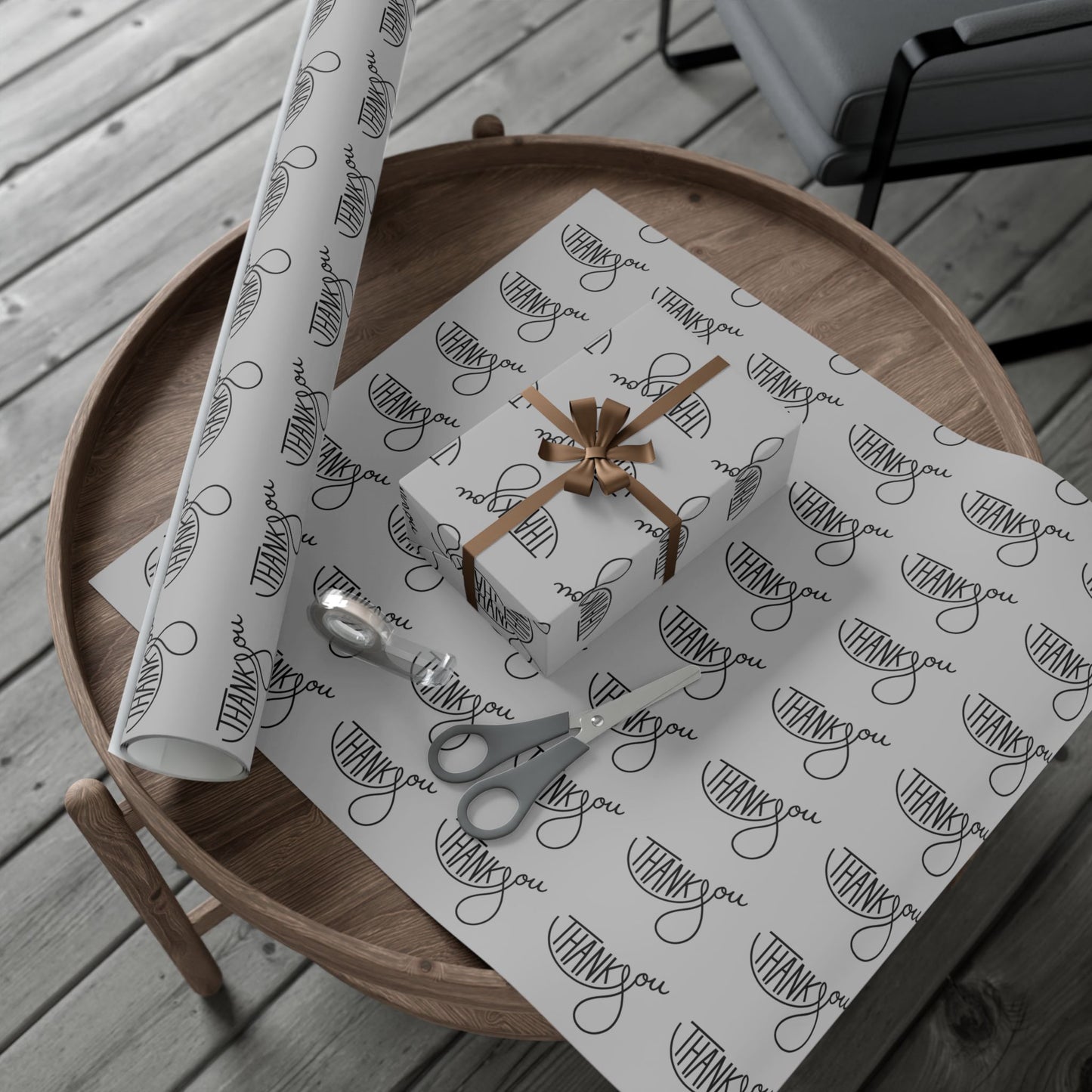 Gift Wrap Paper — 'Thank You' Patterned Wrapping Paper (Gray)