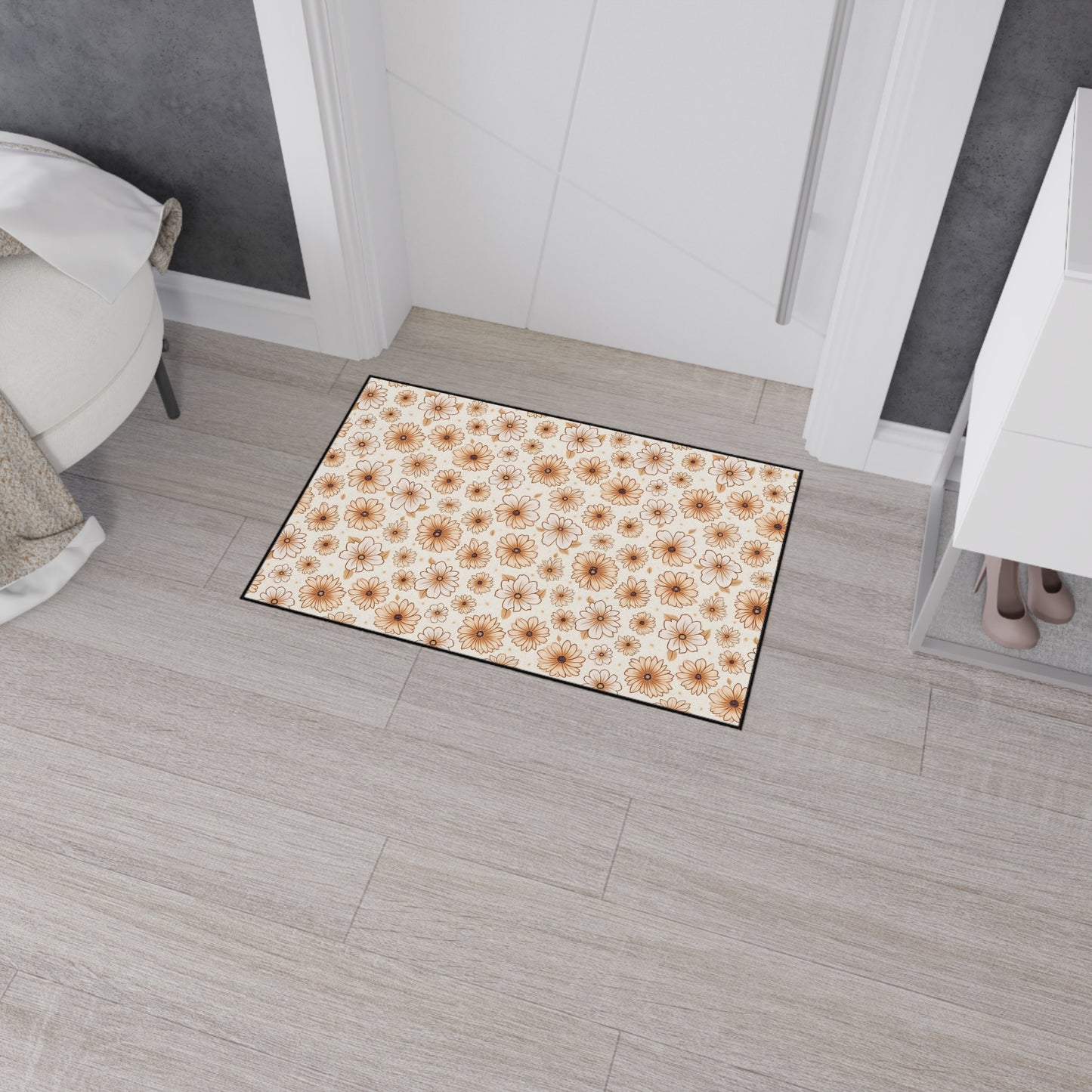Boho Floral Heavy Duty Floor Mat - Stylish Entrance Rug, Kitchen Mat, Bathroom Mat, Durable Non-Slip, Home Decor