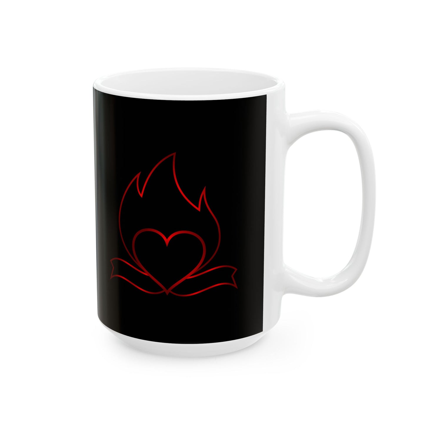 Black Cat Outline Ceramic Mug – Minimal Red Cat Design, 11oz & 15oz