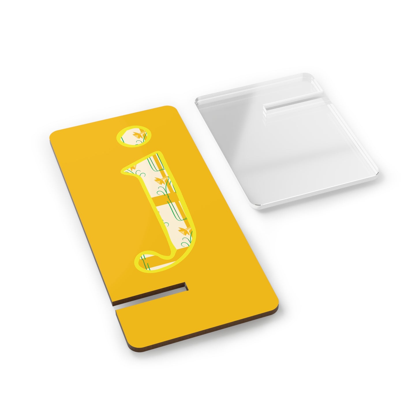 Yellow Monogram 'J' Phone Stand – Floral Initial Mobile Display