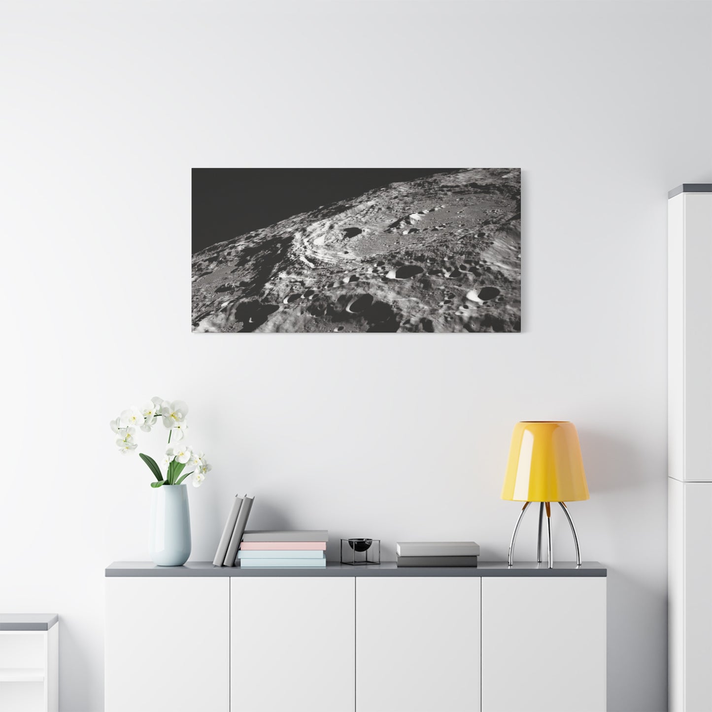 Lunar Surface Matte Canvas Print — Black & White Moon Crater Wall Art