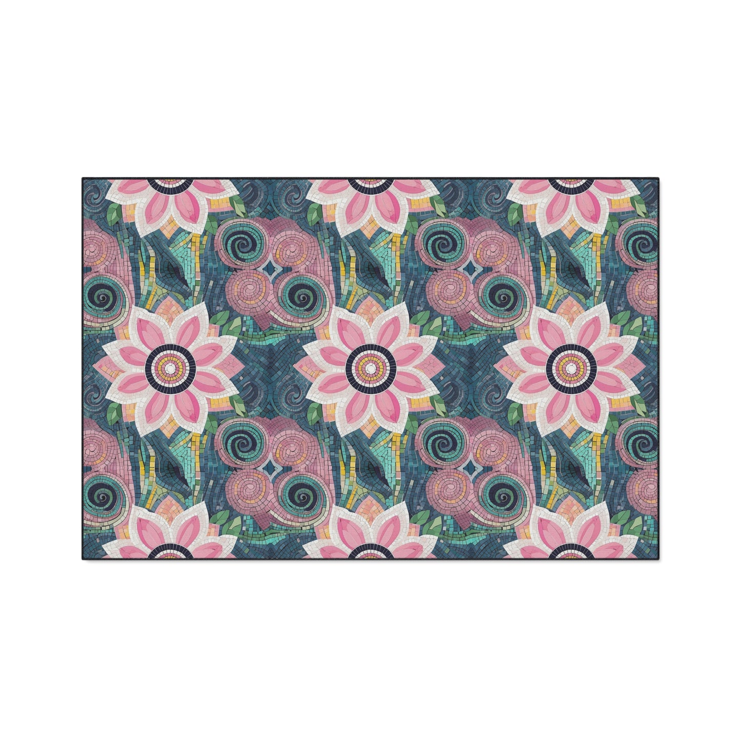Floral Boho Heavy-Duty Floor Mat — Pink Lotus Pattern Rug