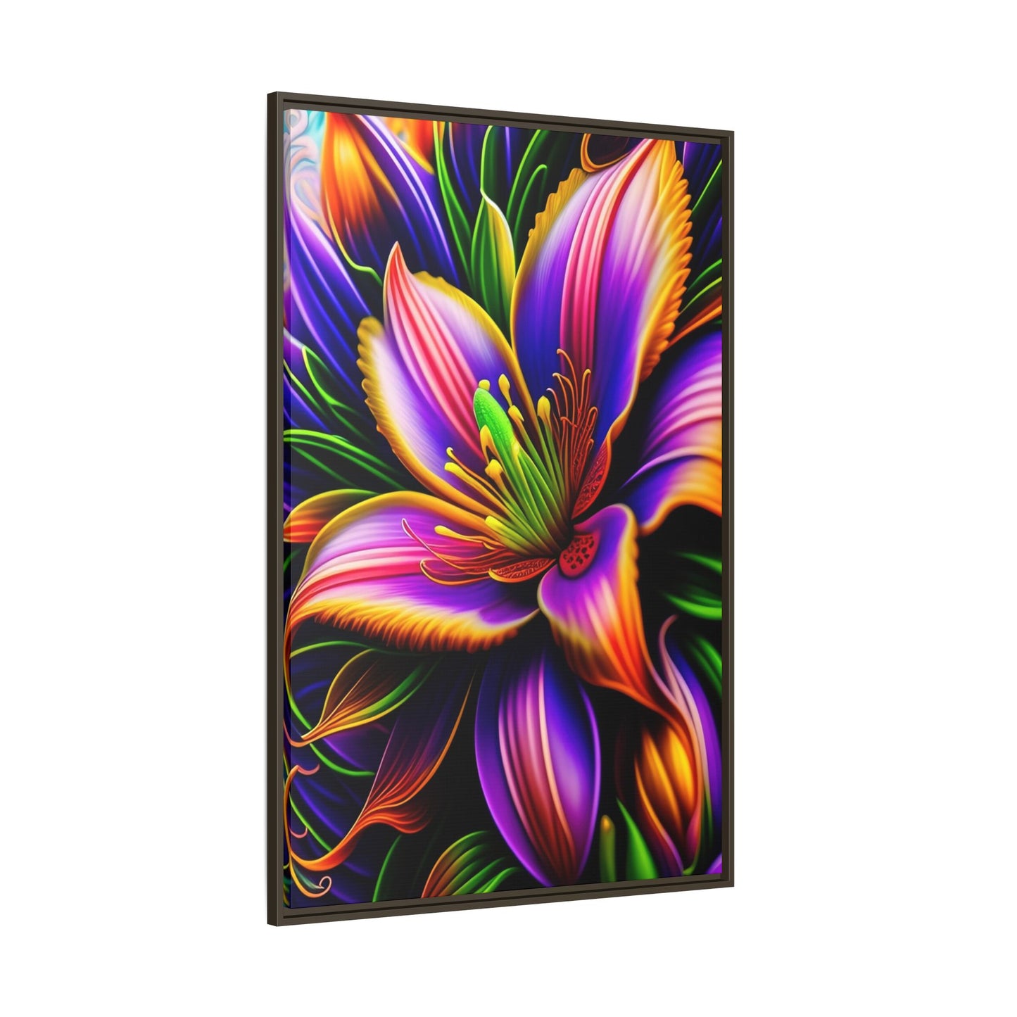 Vibrant Neon Floral Matte Canvas Print — Framed Wall Art