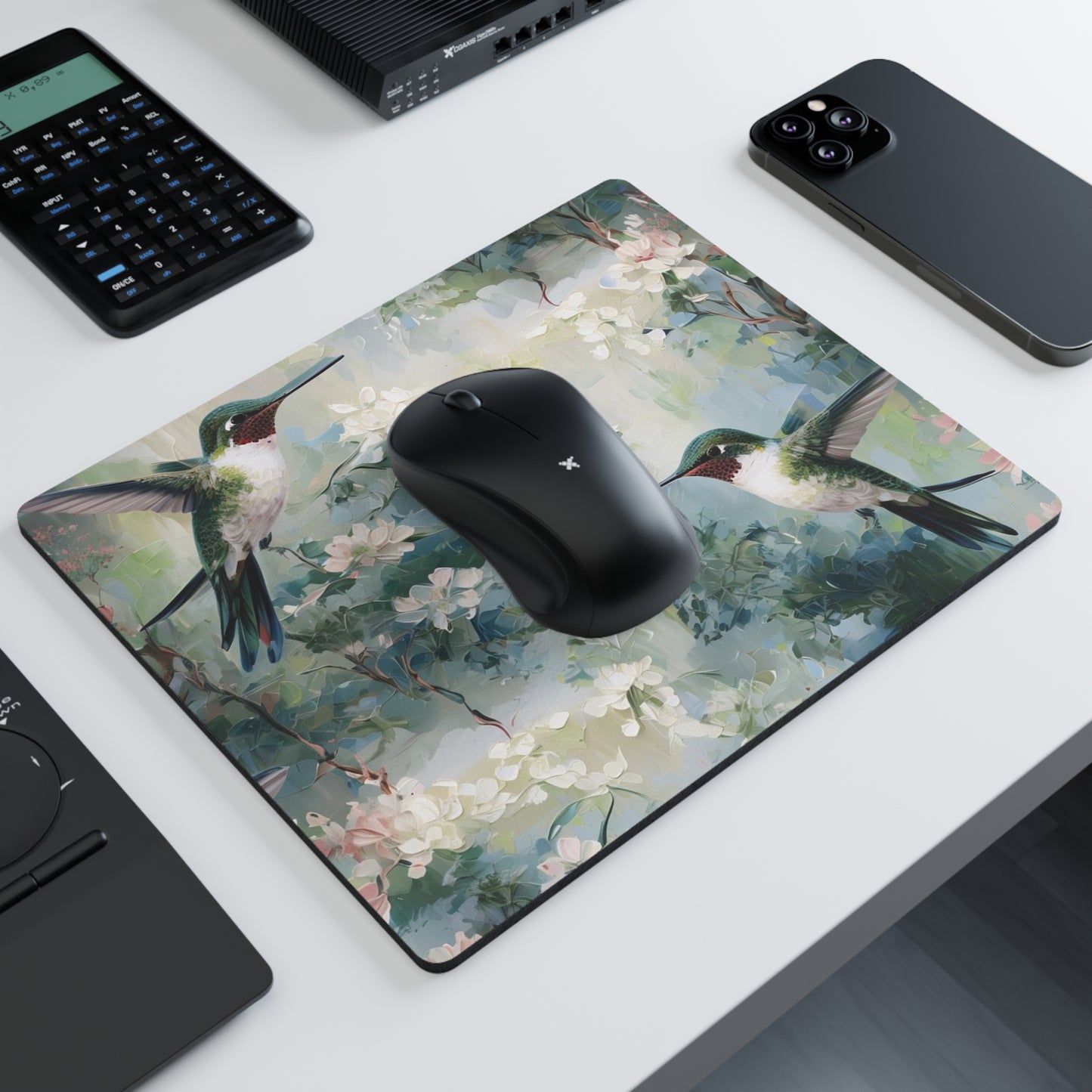 Hummingbird Floral Mouse Pad — Rectangular Artistic Desk Mat