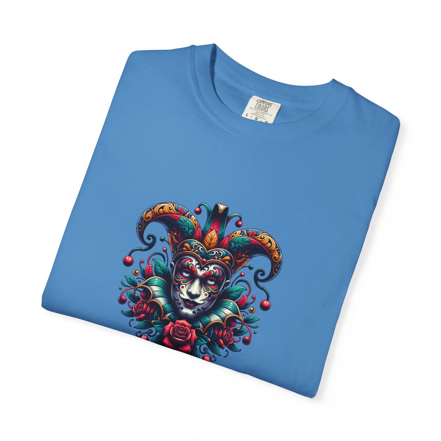 Vibrant Graphic Unisex T-Shirt with Floral Mask Design, Casual Wear, Festival Outfit, Gift for Friends, Unique Fashion Statement