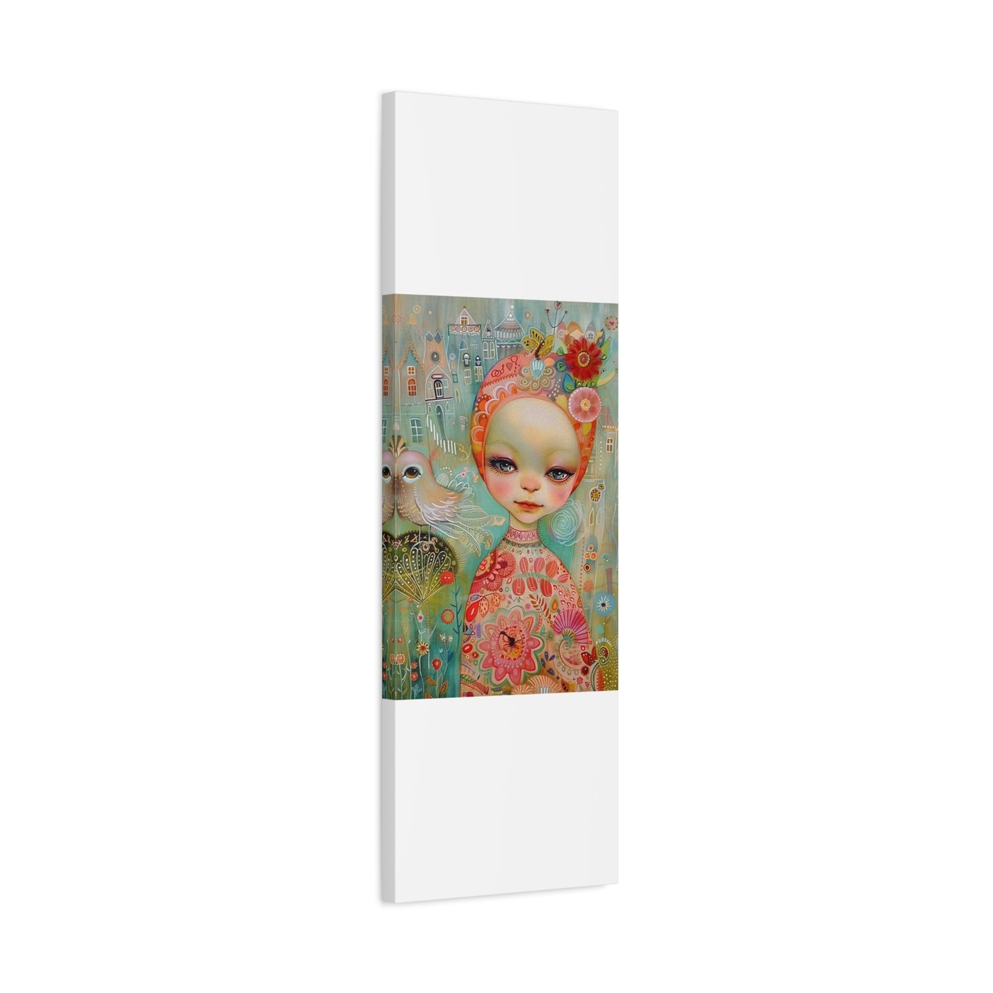 Whimsical Girl & Bird Matte Canvas Wall Art — Stretched Decorative Painting