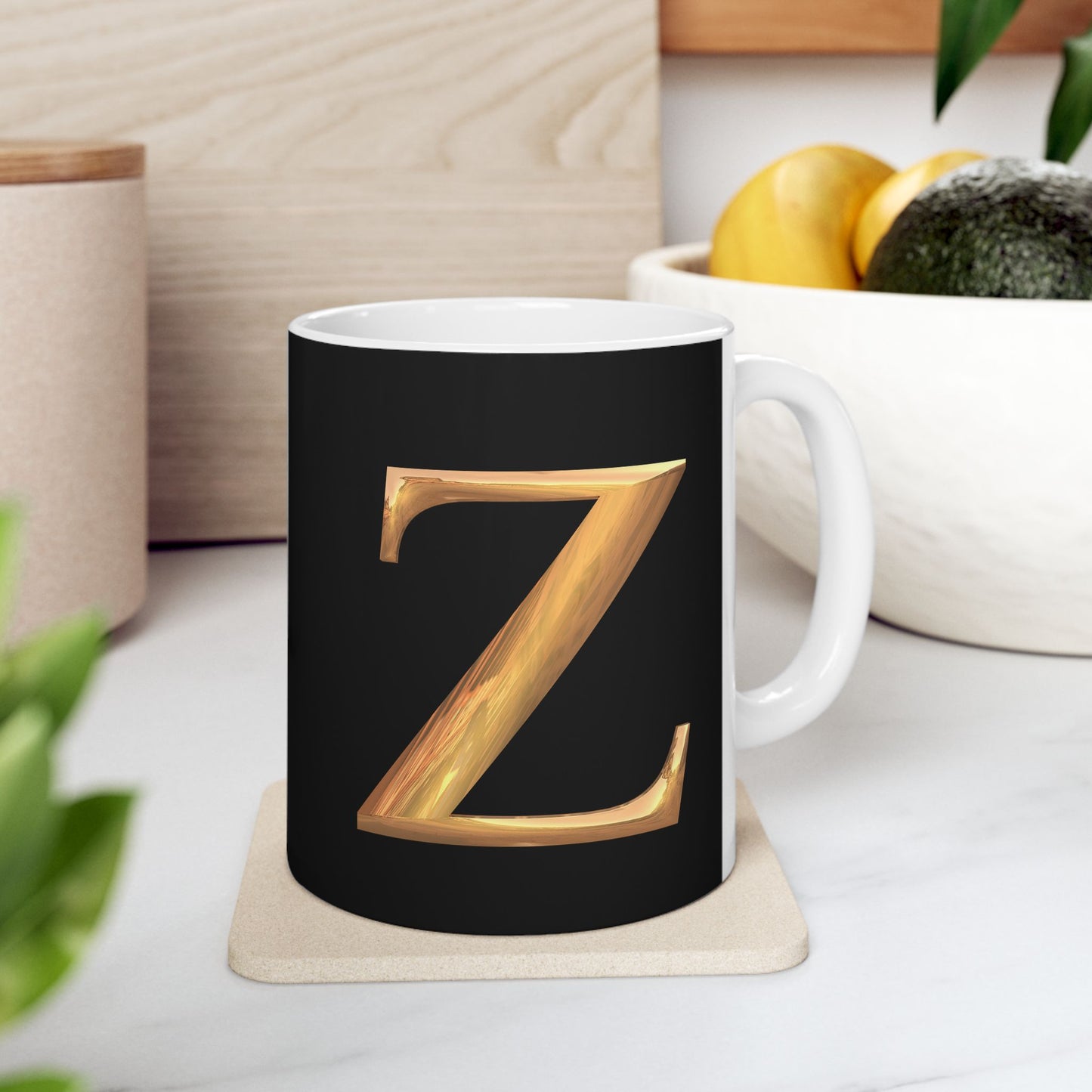 Monogram 'Z' Red Gold Heart Ceramic Mug – Personalized Initial Coffee Cup (11oz, 15oz)