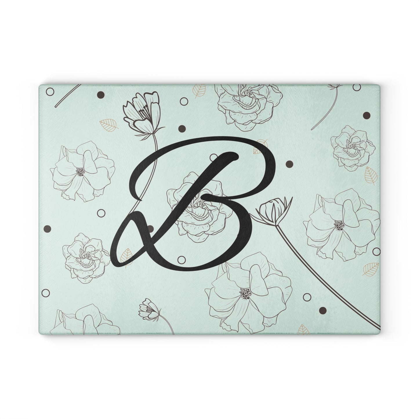 Floral Monogram Glass Cutting Board - Personalized Kitchen Decor