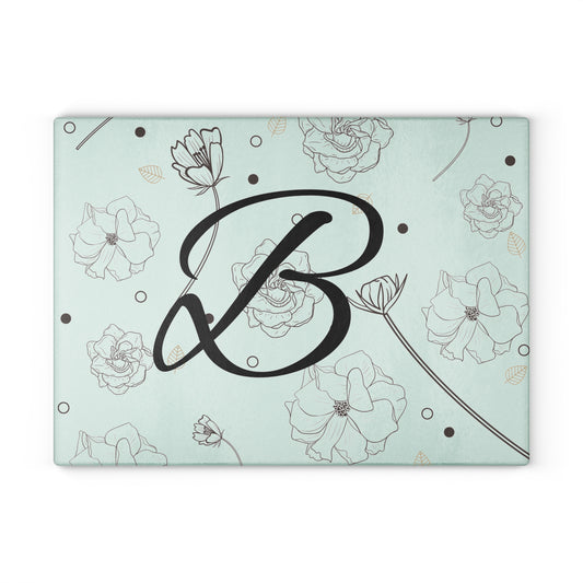 Floral Monogram Glass Cutting Board - Personalized Kitchen Decor