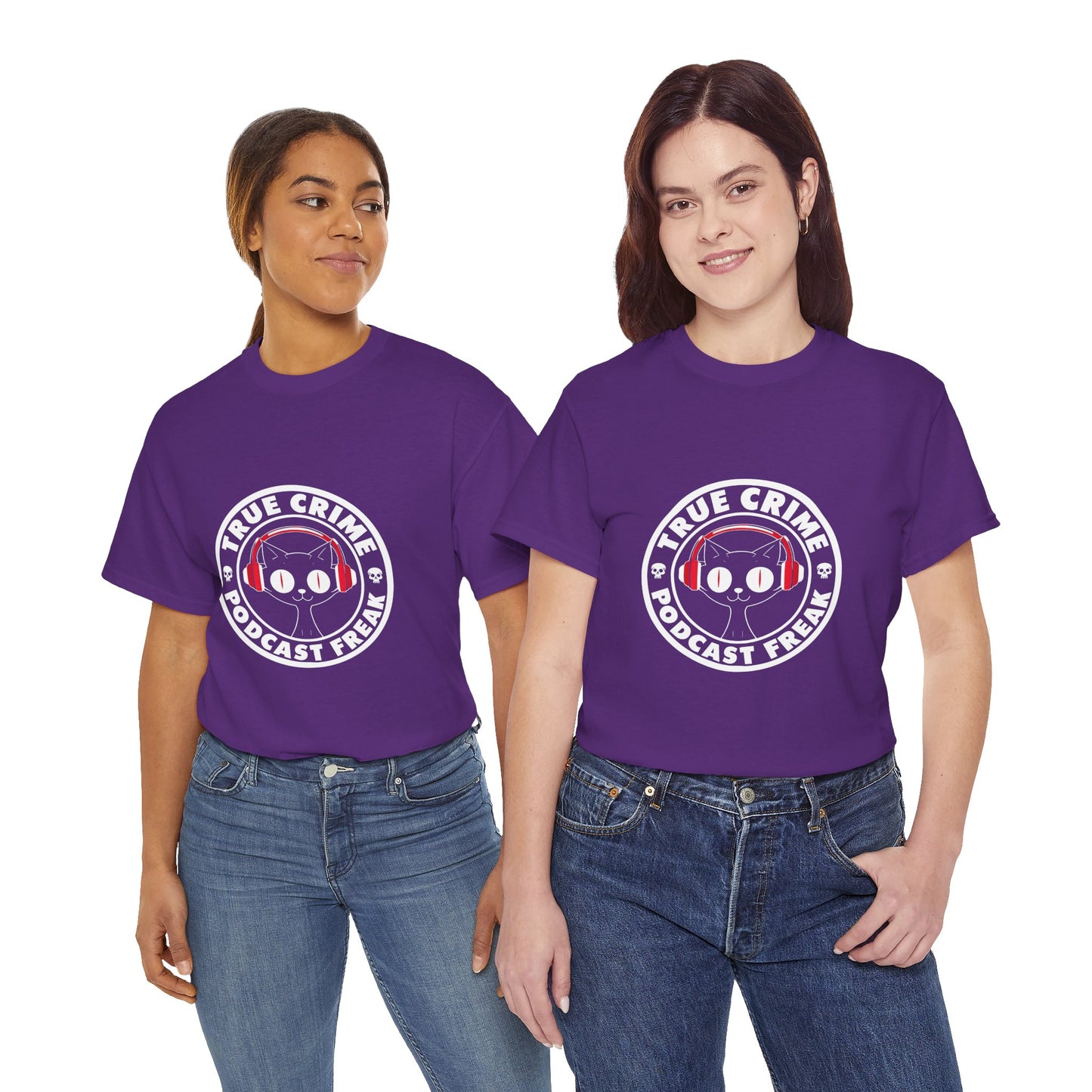 True Crime Podcast Tee — Cat with Headphones Logo