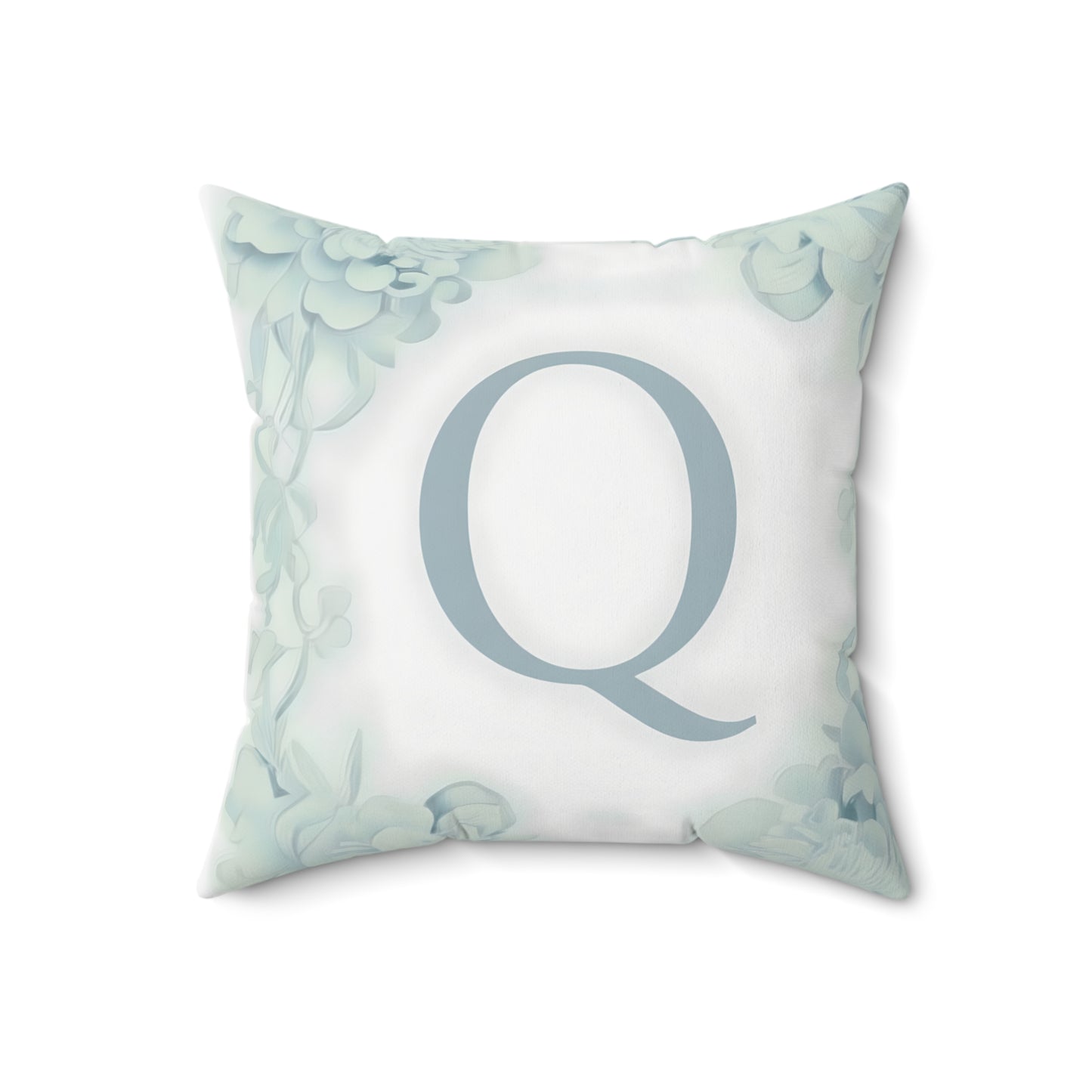 Monogram Q Floral Throw Pillow — Soft Mint Initial Accent Pillow