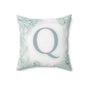 Monogram Q Floral Throw Pillow — Soft Mint Initial Accent Pillow