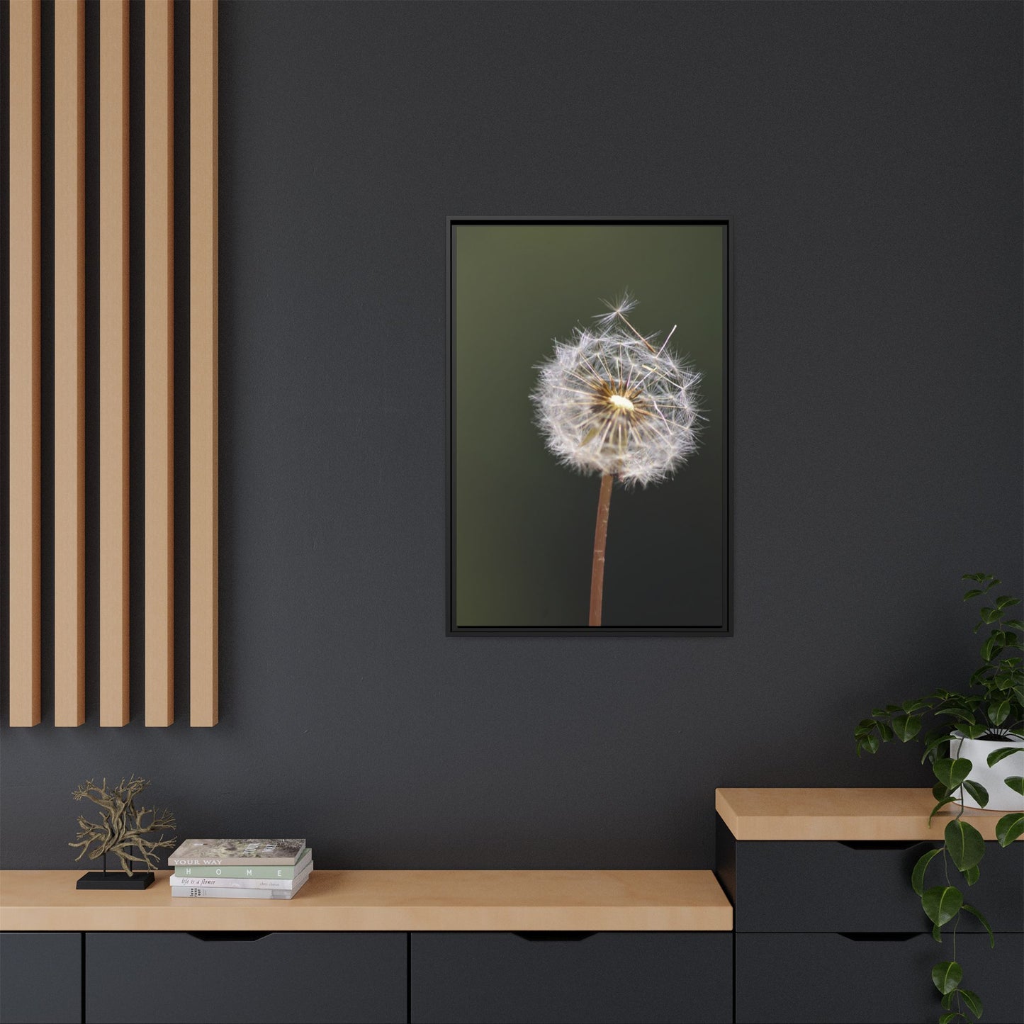 Framed Dandelion Canvas Print — Matte Botanical Wall Art