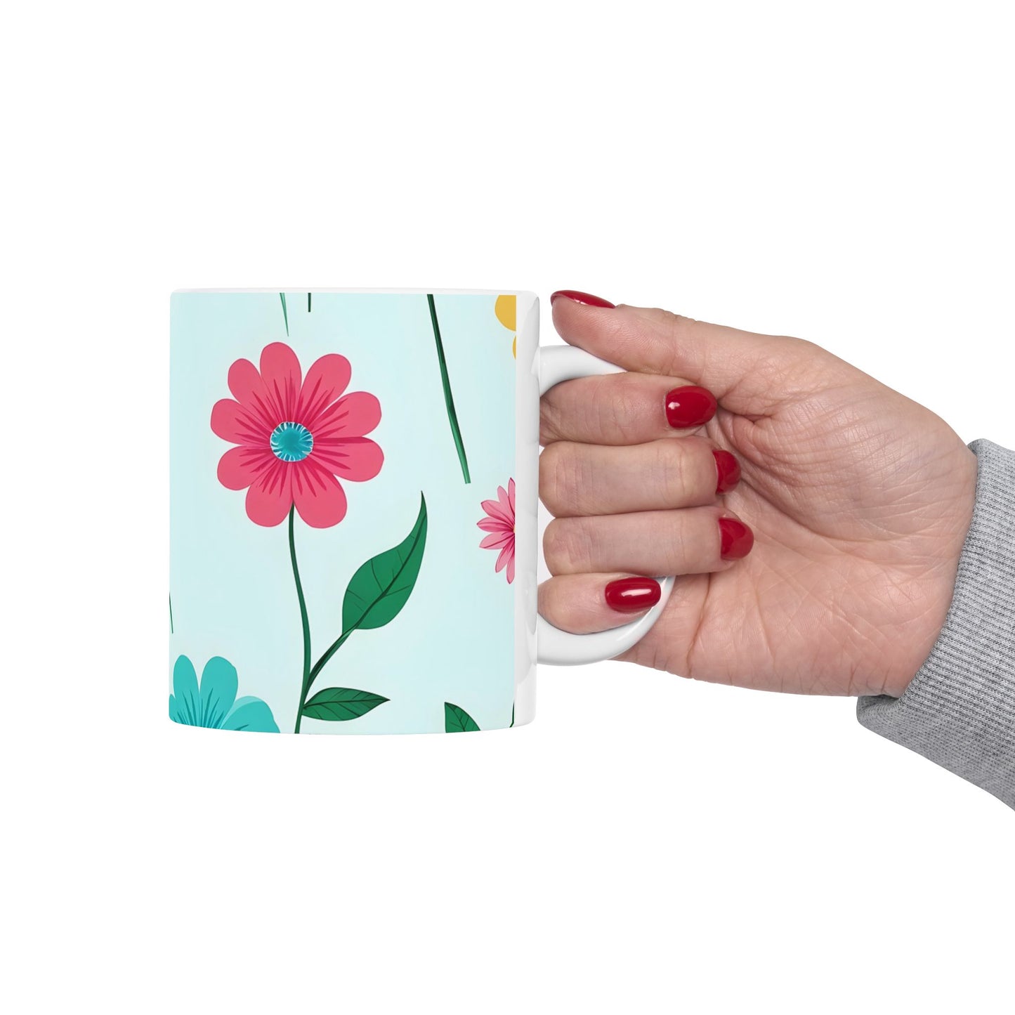 Floral Pattern Ceramic Mug — Colorful Spring Flowers 11oz & 15oz