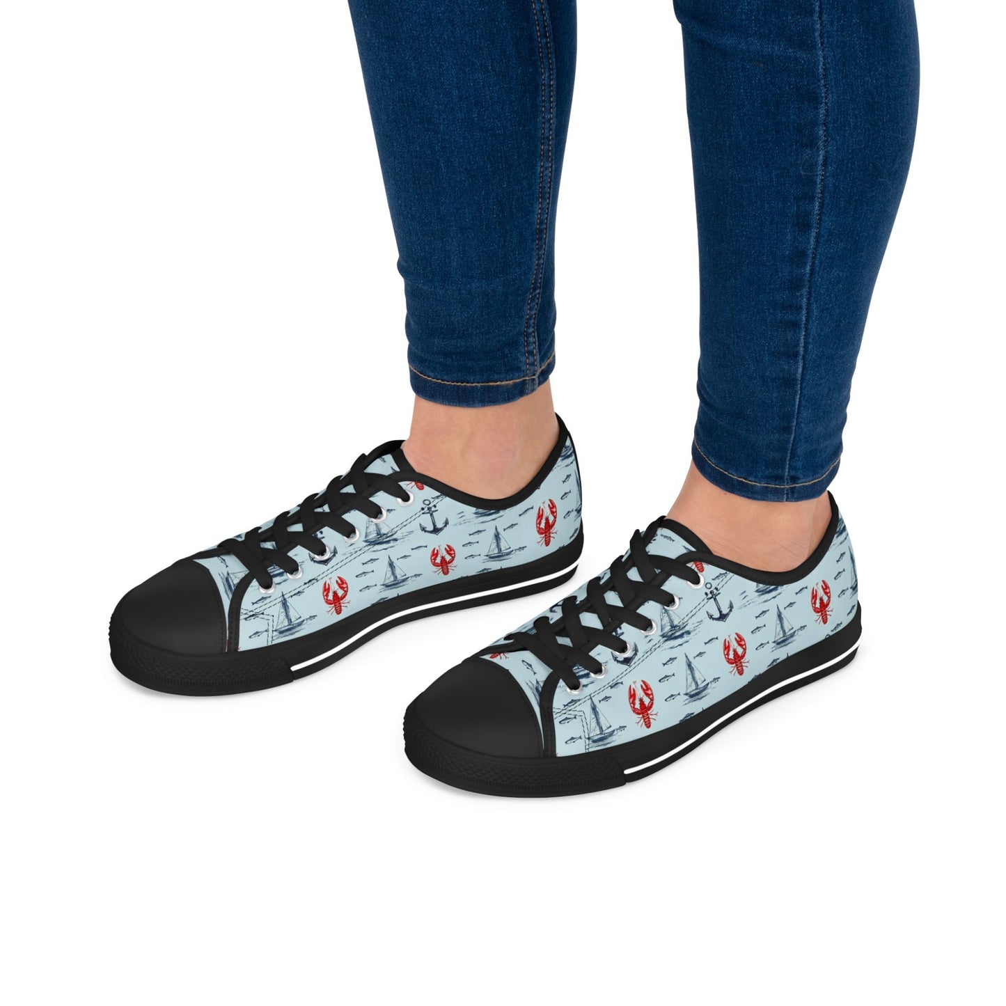 Lobster Nautical Low-Top Sneakers —  Coastal Sailboat Print
