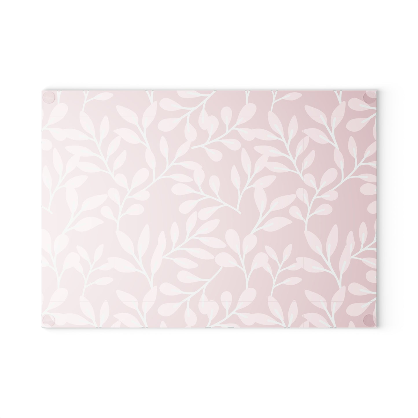 Pink Floral Glass Cutting Board – Pastel Leaf Pattern Kitchen Decor
