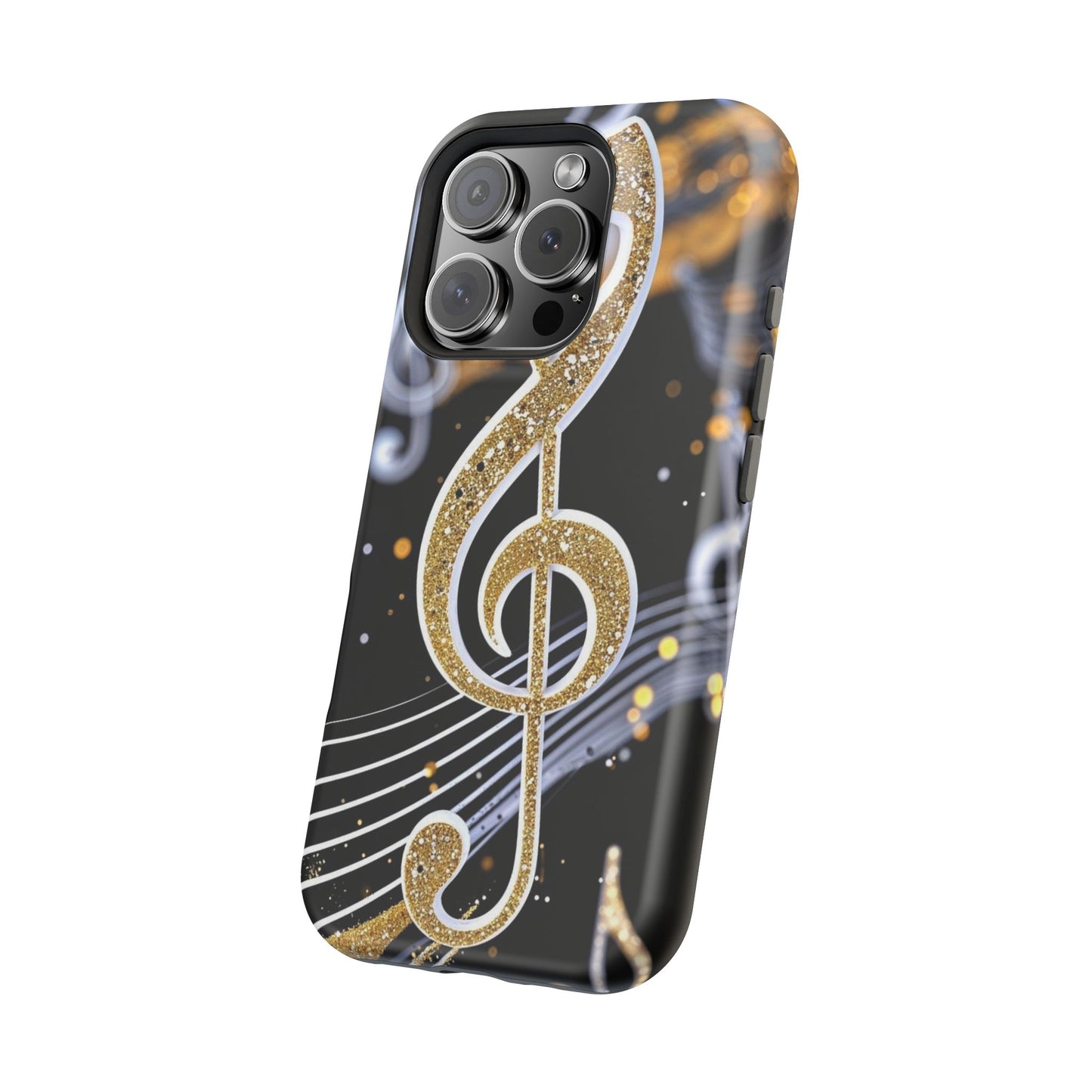 Music Notes Magnetic Impact-Resistant Phone Case — Gold Treble Clef Design