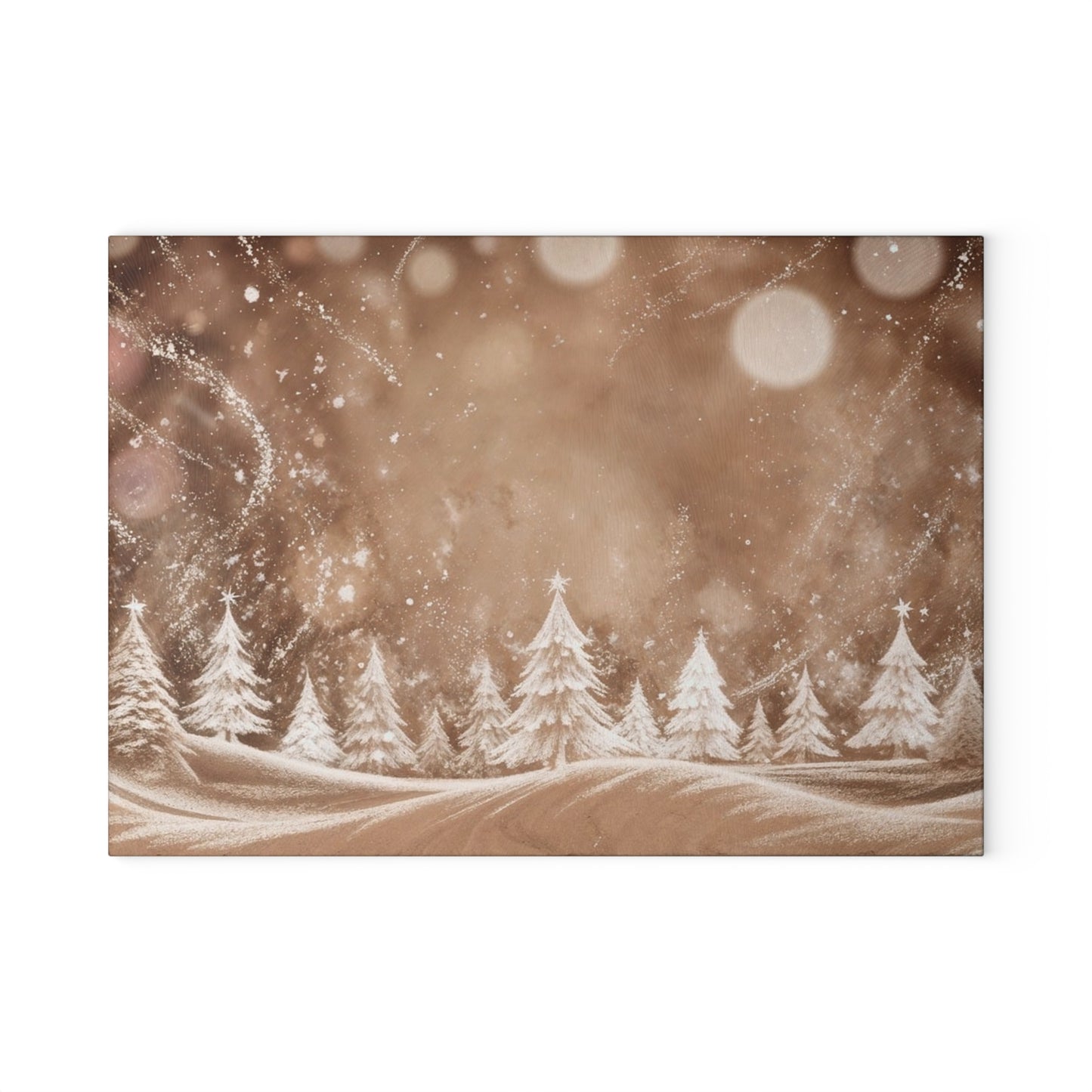 Winter Wonderland Glass Cutting Board – Snowy Pine Trees Holiday Kitchen Decor