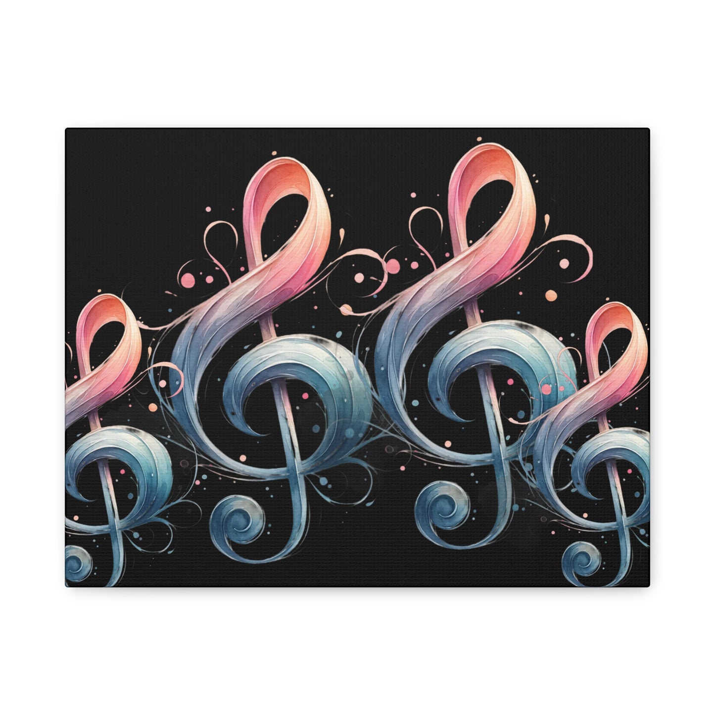 Musical Treble Clef Canvas Wall Art — Pastel Ribbon Notes on Black