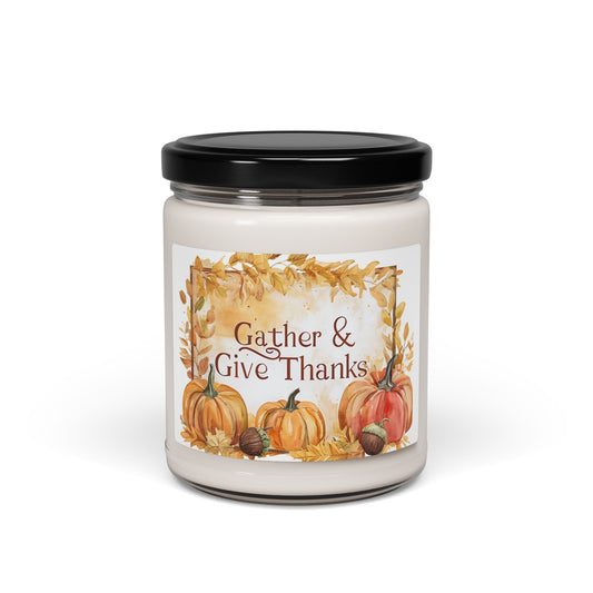 Gather & Give Thanks Scented Soy Candle — 9oz Thanksgiving Pumpkin Autumn Jar