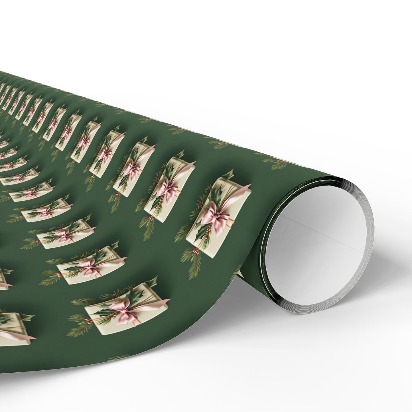 Holiday Floral Gift Wrap — Green Lily Pattern Wrapping Paper Roll