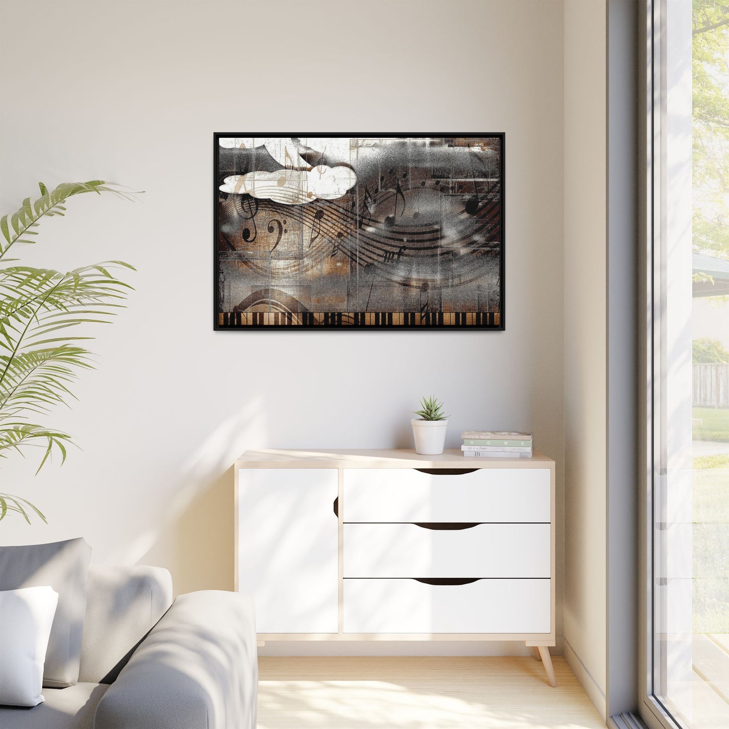 Framed Music Notes Canvas Print — Abstract Vintage Piano & Sheet Music Wall Art