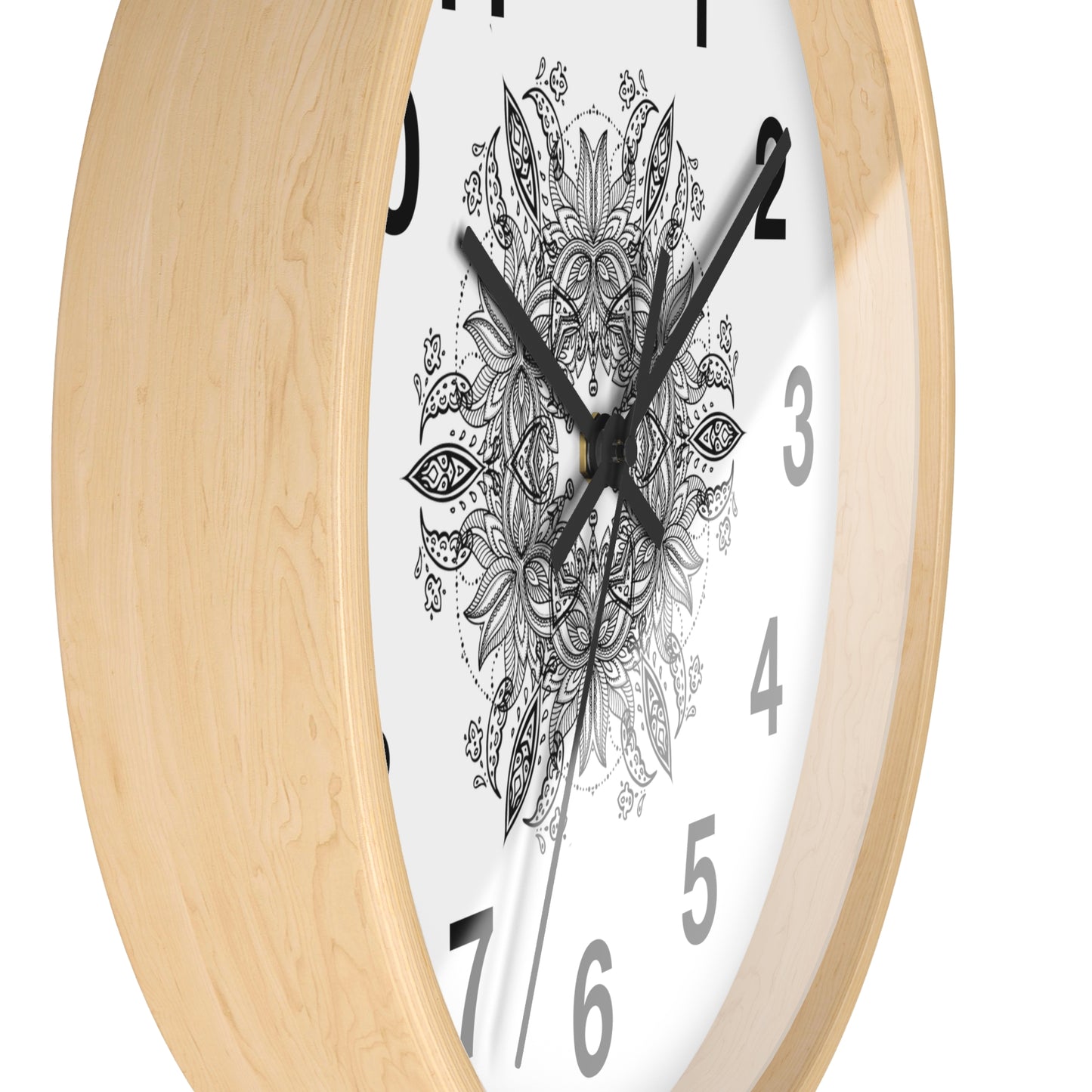 Mandala Wall Clock — Black & White Floral Boho Home Décor
