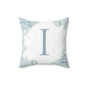 Monogram 'I' Floral Throw Pillow — Soft Blue Initial Accent Pillow