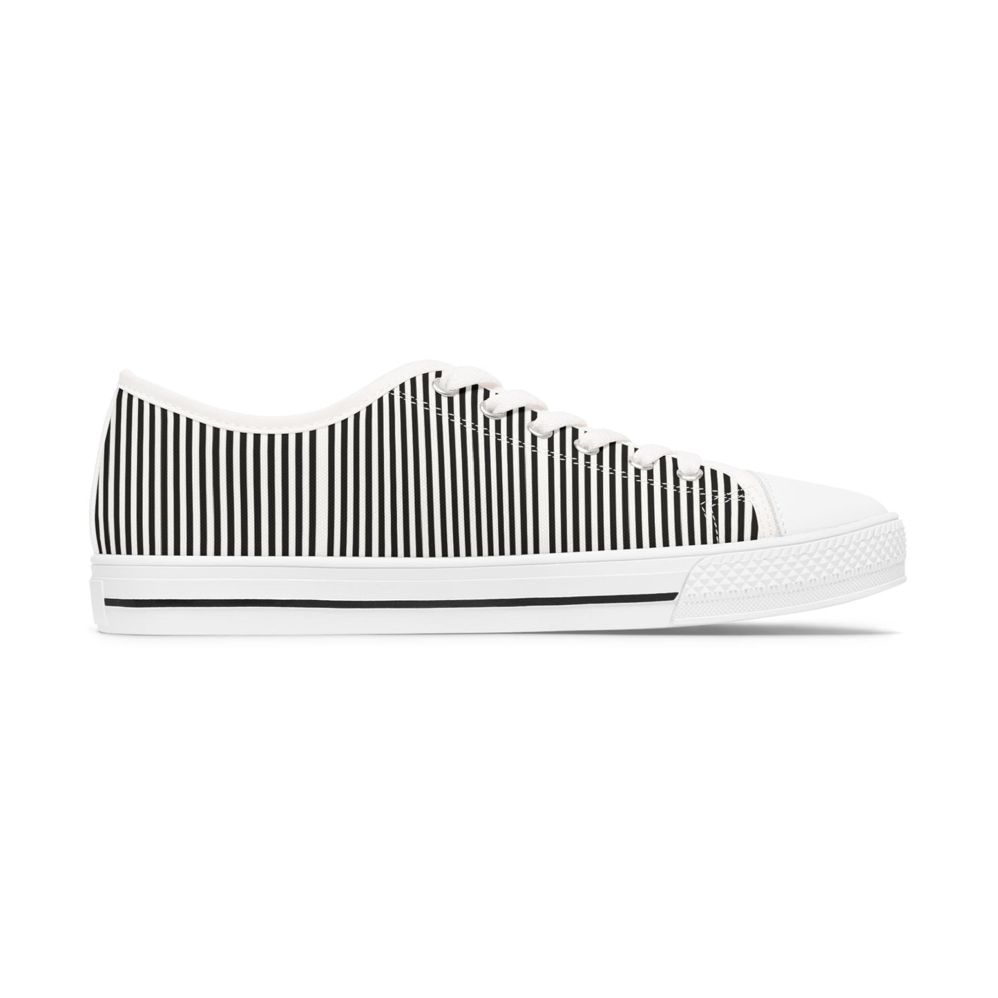 Striped Low Top Sneakers for Women — Casual Black & White Canvas Kicks