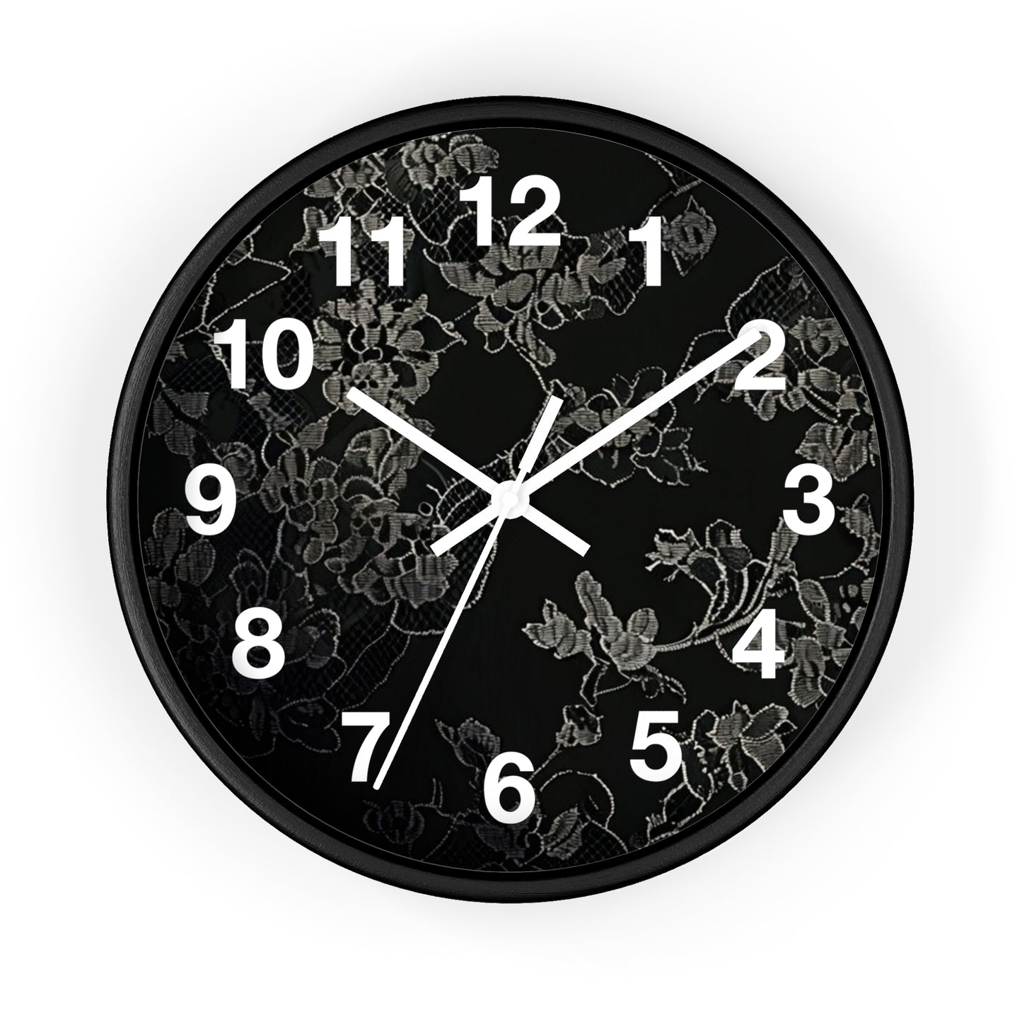 Floral Noir Wall Clock — Elegant Black Floral Decorative Clock