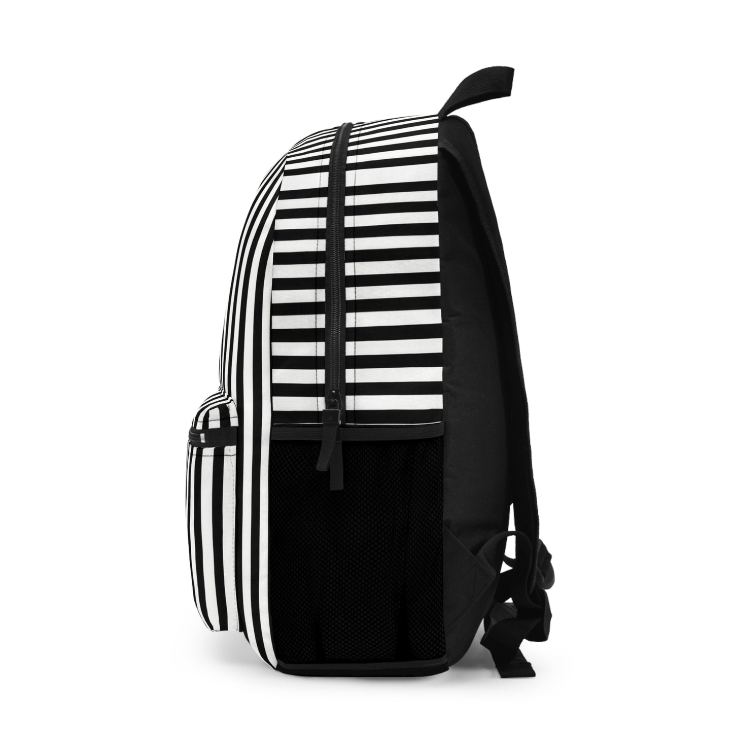 Black & White Vertical Stripe Backpack — Classic Nautical School Bag