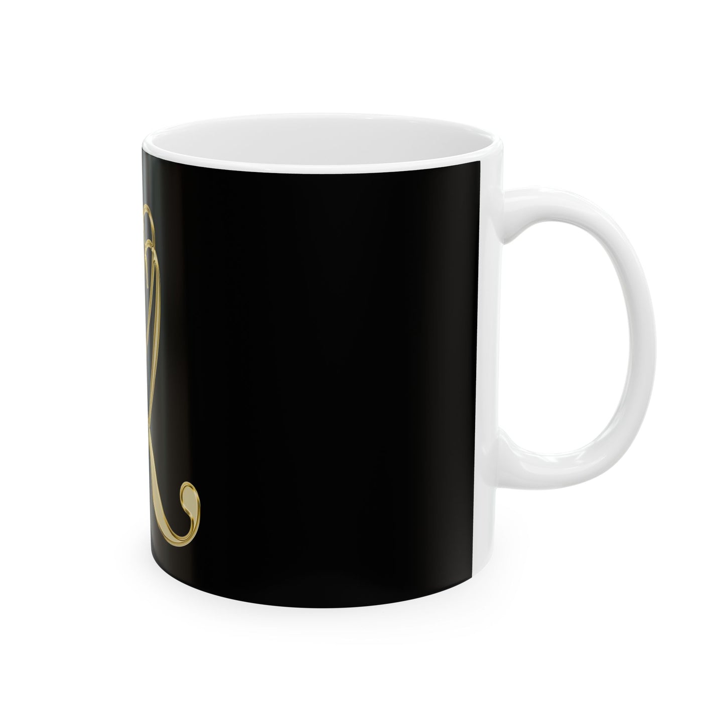 Gold Script Letter Q Mug — Elegant Monogram Ceramic Coffee Cup (11oz, 15oz)