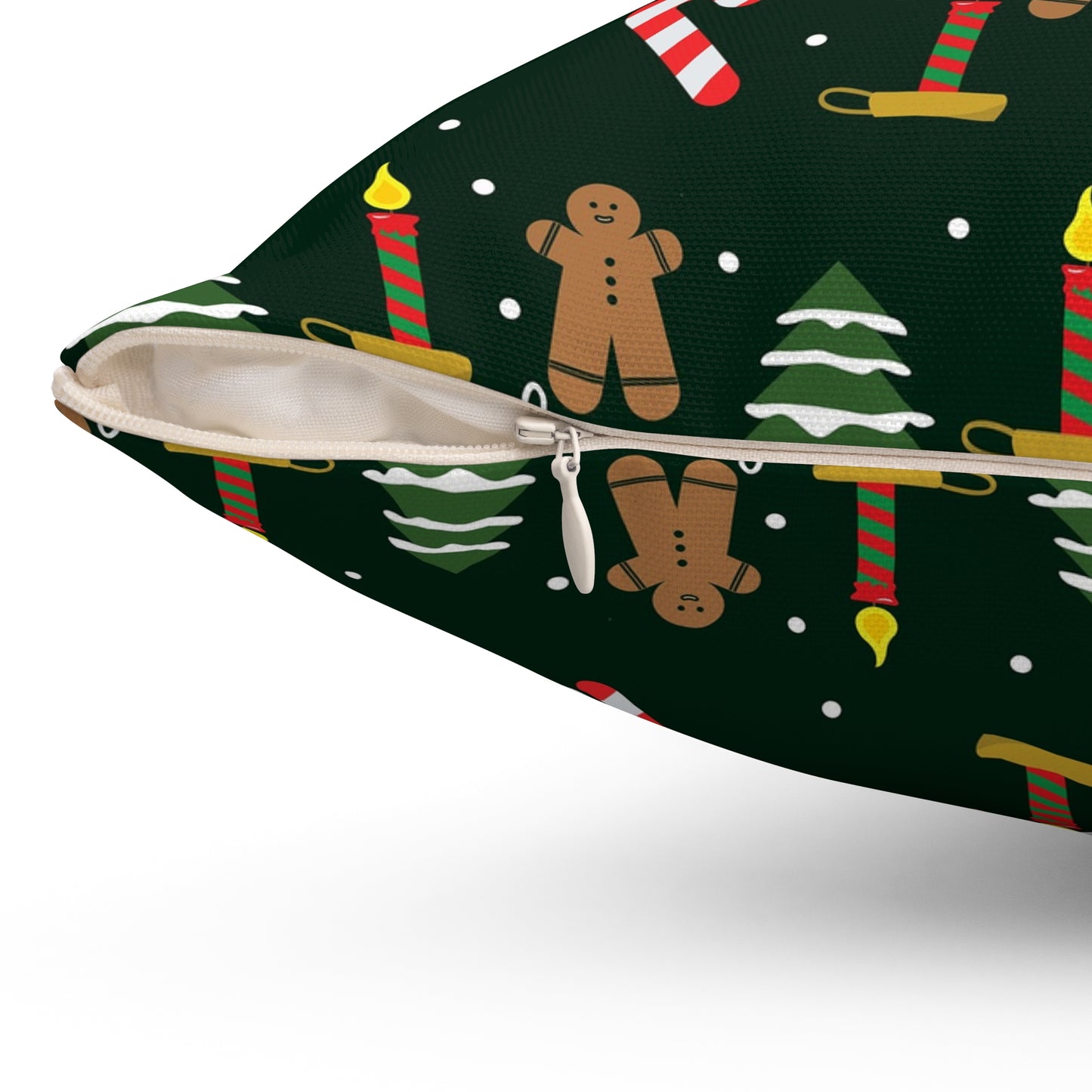 Christmas Pattern Pillow — Gingerbread, Candy Canes & Stockings Holiday Throw Pillow