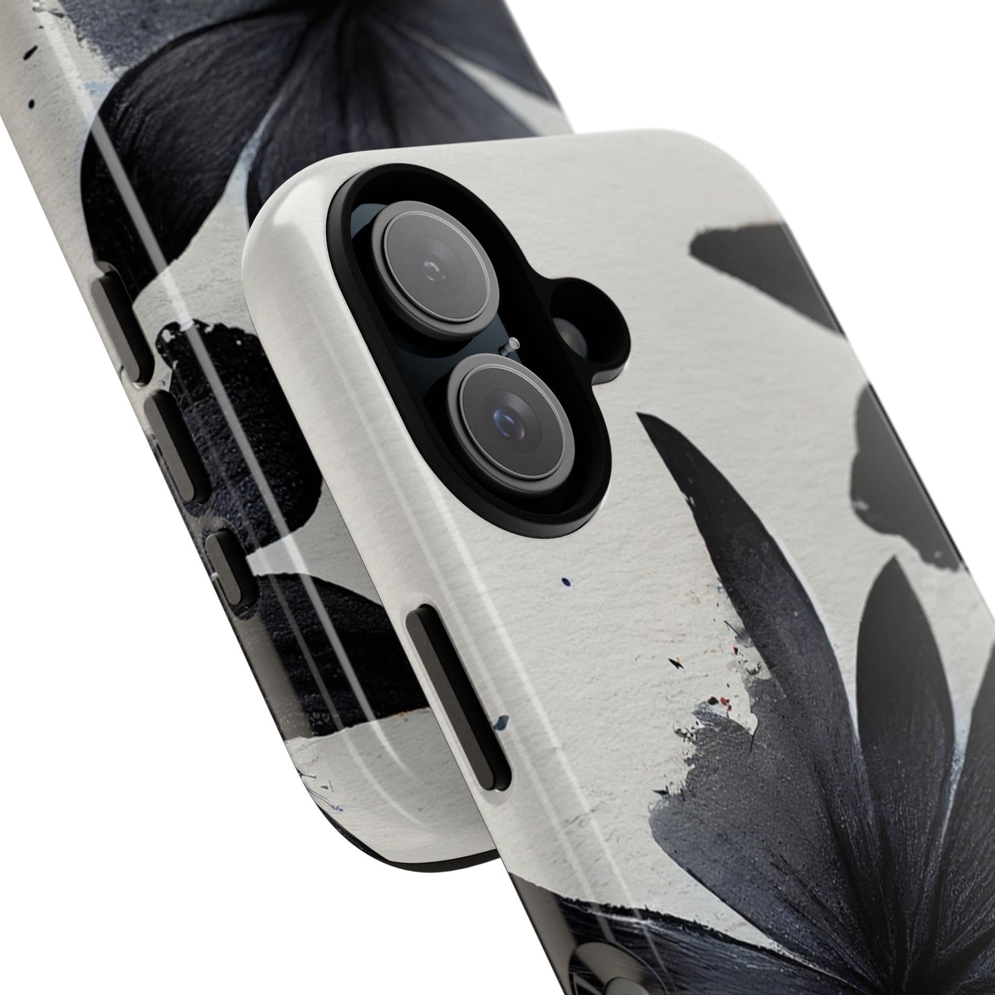 Monochrome Floral Tough Phone Case — Black Ink Flower Protective Cover