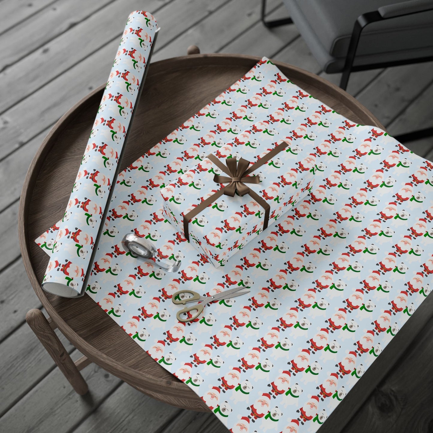 Wrapping Paper — Cute Santa & Polar Bear Holiday Gift Wrap (Festive Blue Roll)
